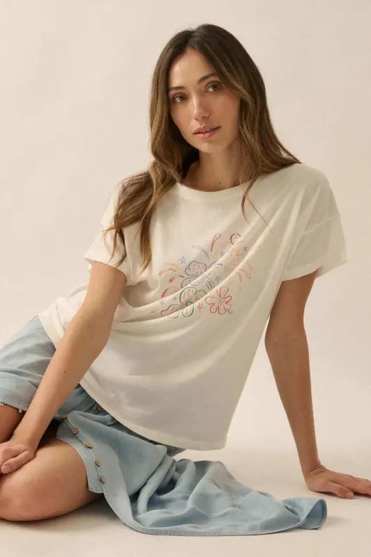 Floral Fireworks Garment-Wash Graphic Tee sold by Promesa