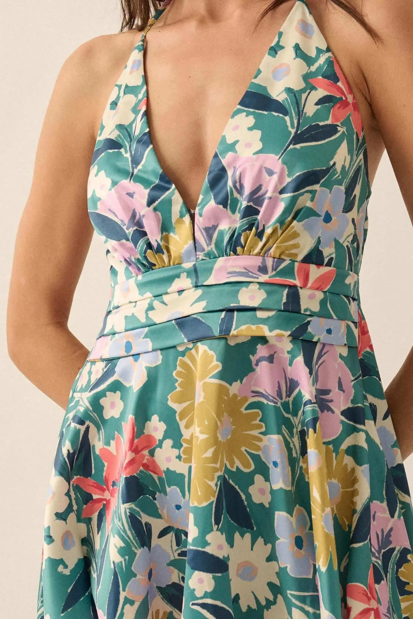 Teal Tease Floral Satin Handkerchief Mini Dress sold by Promesa product image thumbnail 4