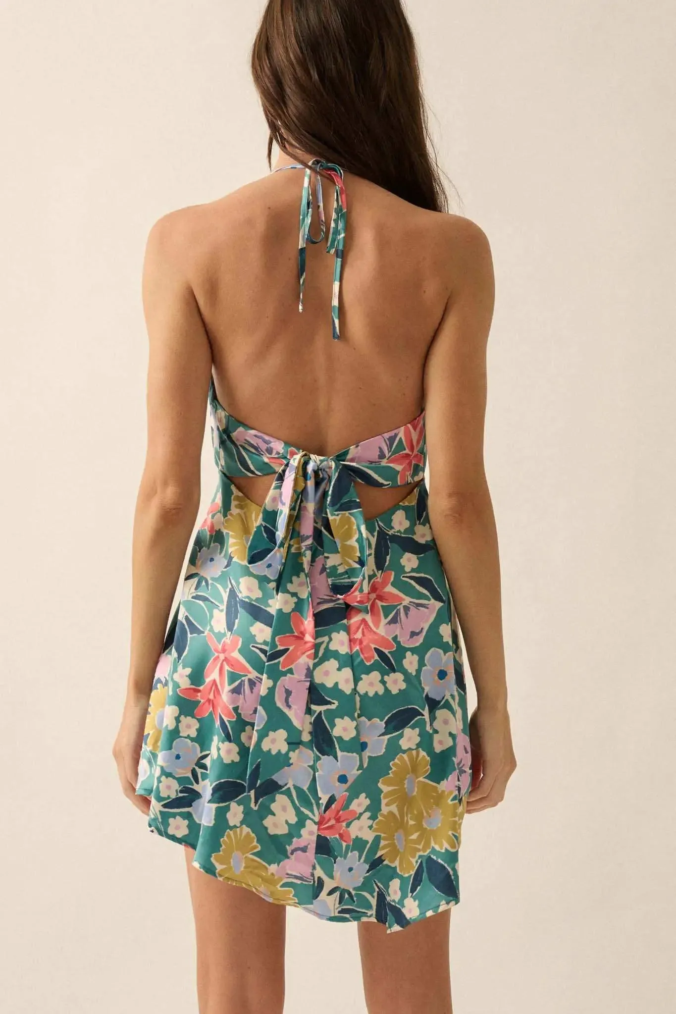 Teal Tease Floral Satin Handkerchief Mini Dress sold by Promesa product image thumbnail 2