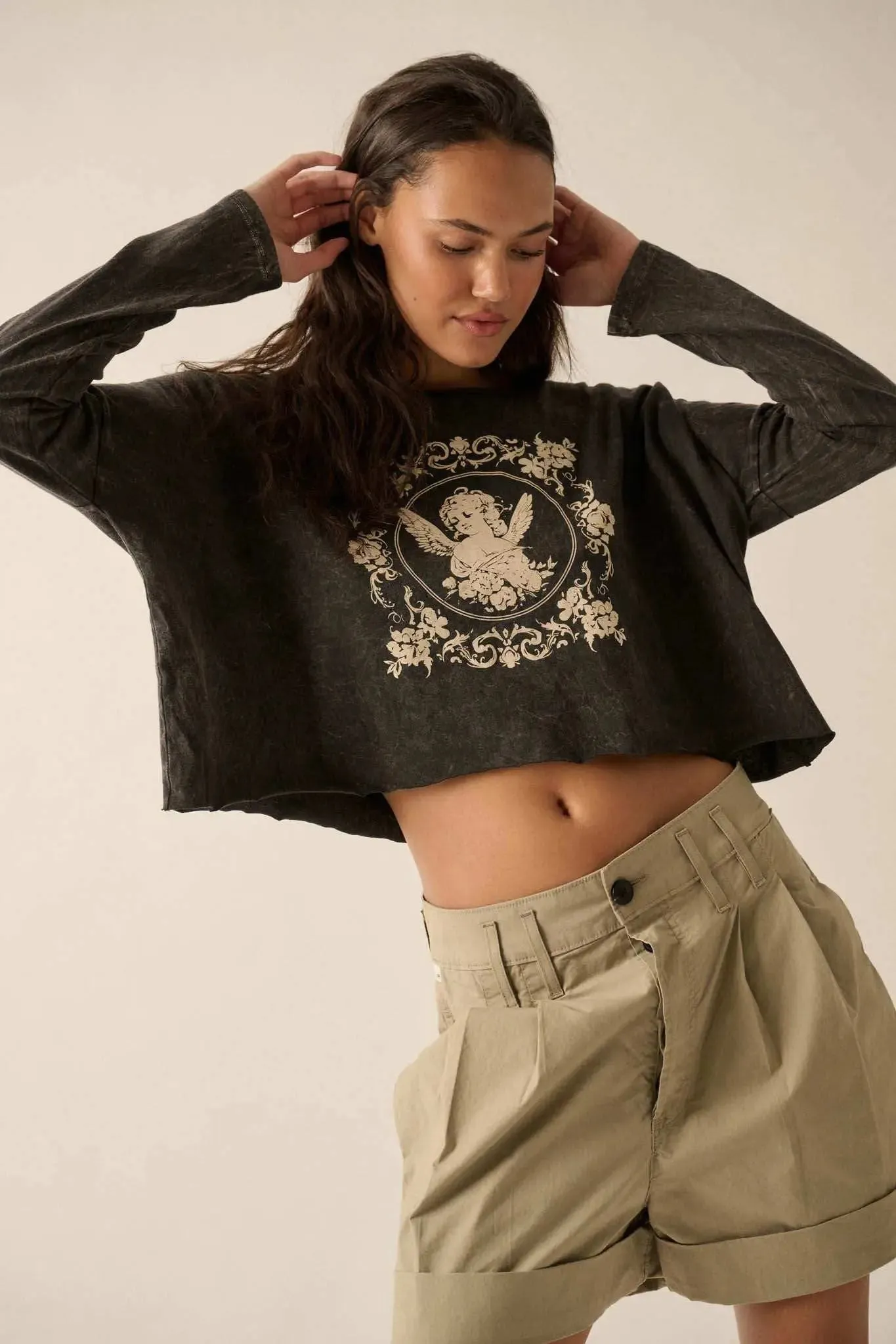 Vintage Angel Cropped Long-Sleeve Graphic Tee sold by Promesa product image thumbnail 3
