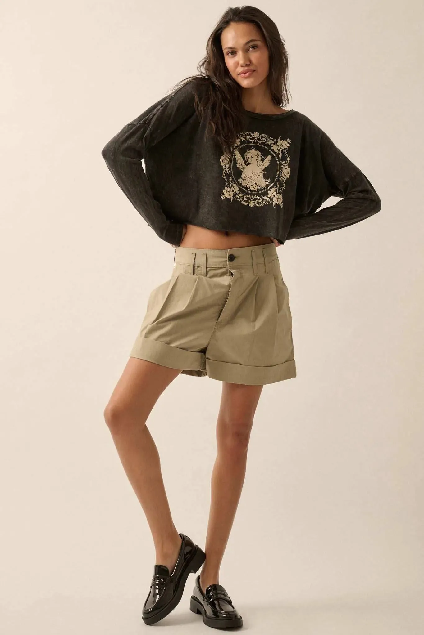 Vintage Angel Cropped Long-Sleeve Graphic Tee sold by Promesa product image thumbnail 4