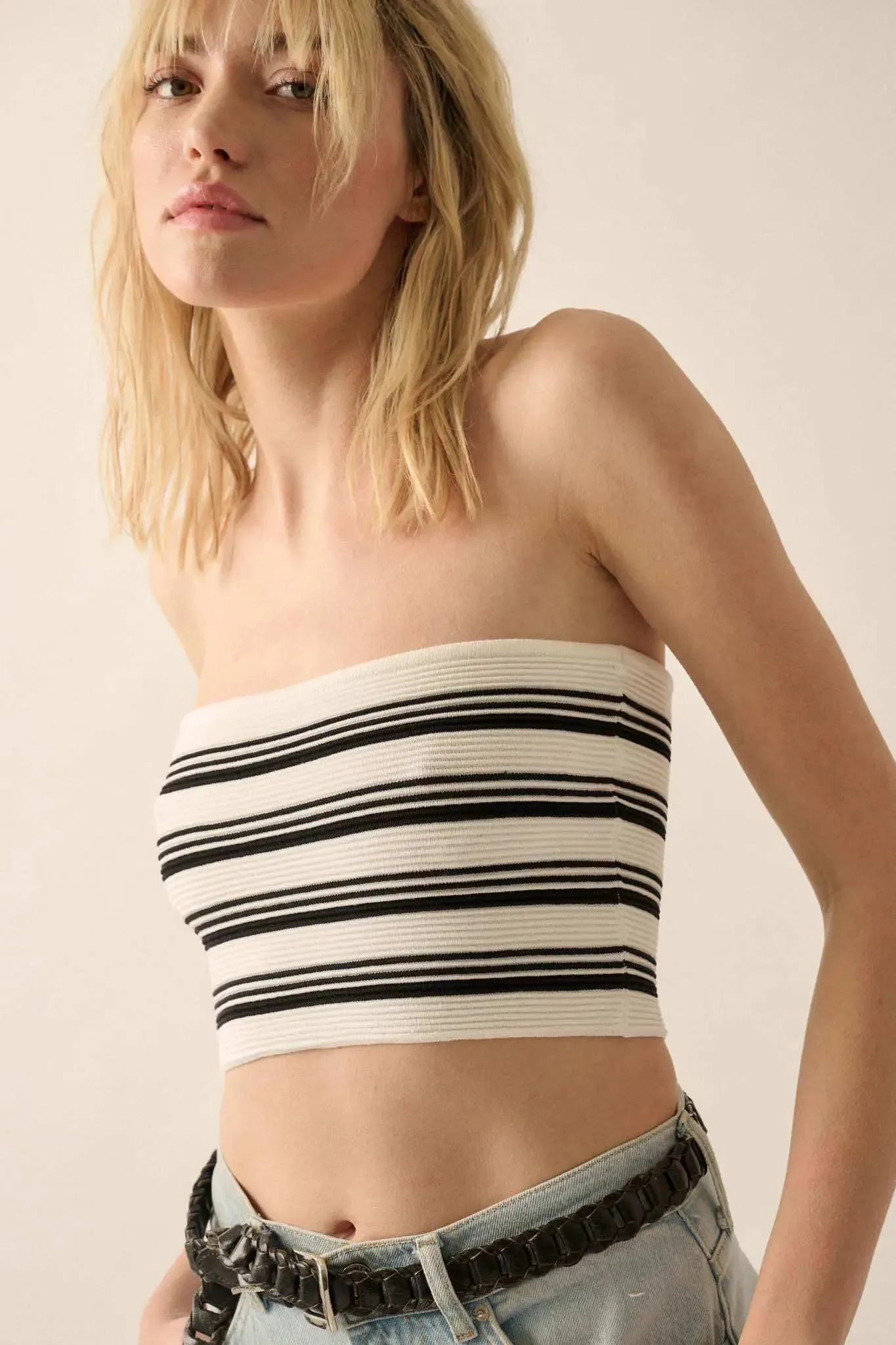 Shaper Fit Striped Rib-Knit Bandeau Tube Top sold by Promesa product image thumbnail 5