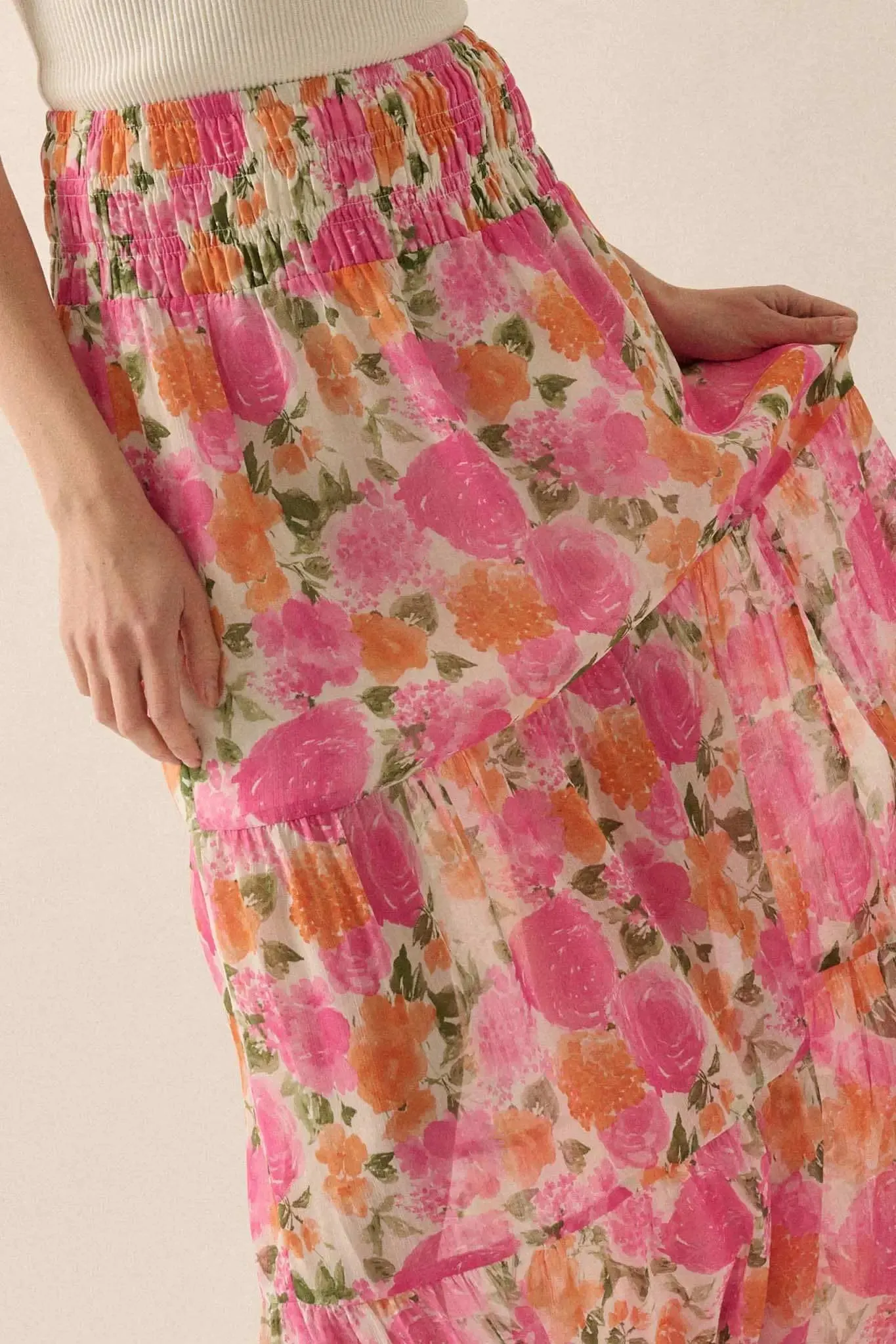 Brilliant Bouquet Tiered Floral Chiffon Maxi Skirt sold by Promesa product image thumbnail 3