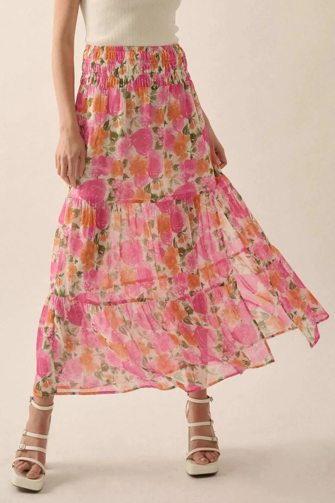 Brilliant Bouquet Tiered Floral Chiffon Maxi Skirt sold by Promesa product image thumbnail 2