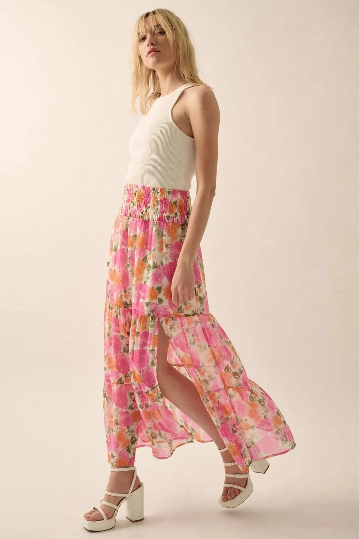 Brilliant Bouquet Tiered Floral Chiffon Maxi Skirt sold by Promesa product image thumbnail 5