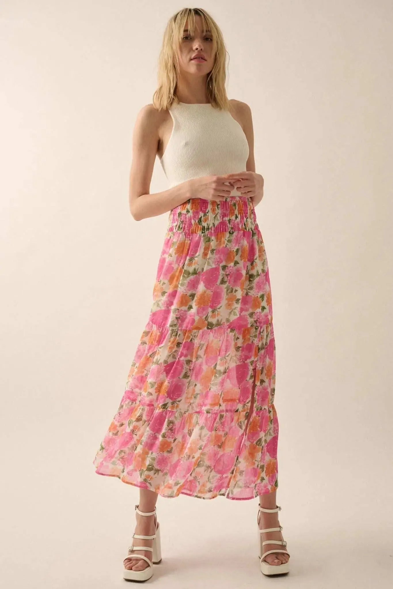 Brilliant Bouquet Tiered Floral Chiffon Maxi Skirt sold by Promesa product image thumbnail 4