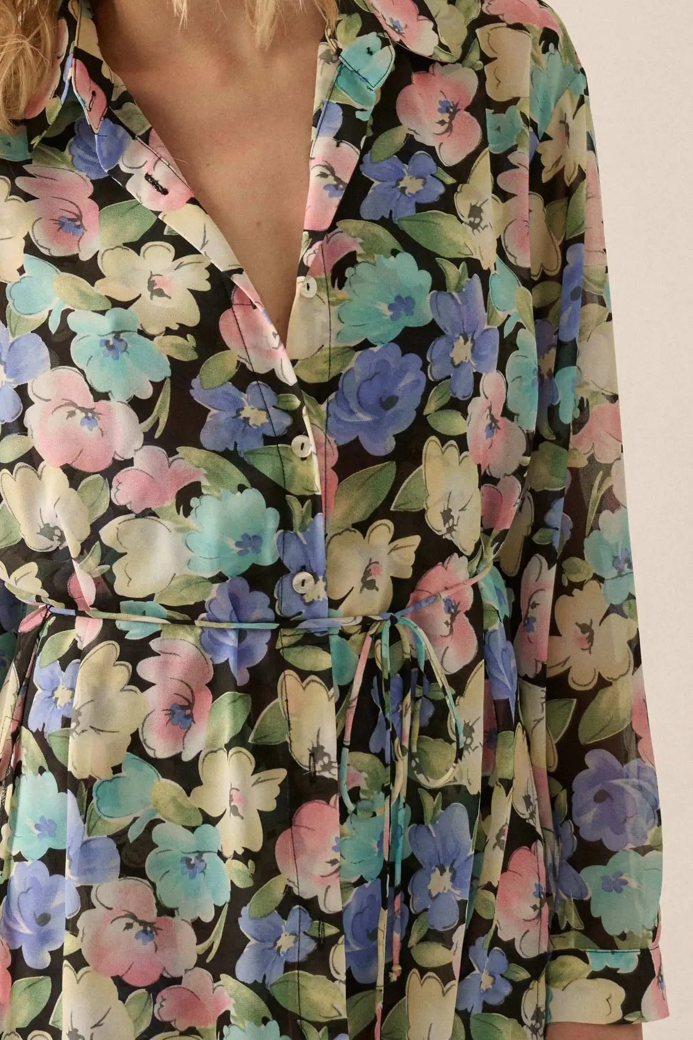 Chromatic Petals Floral Belted Shirt Romper sold by Promesa product image thumbnail 3