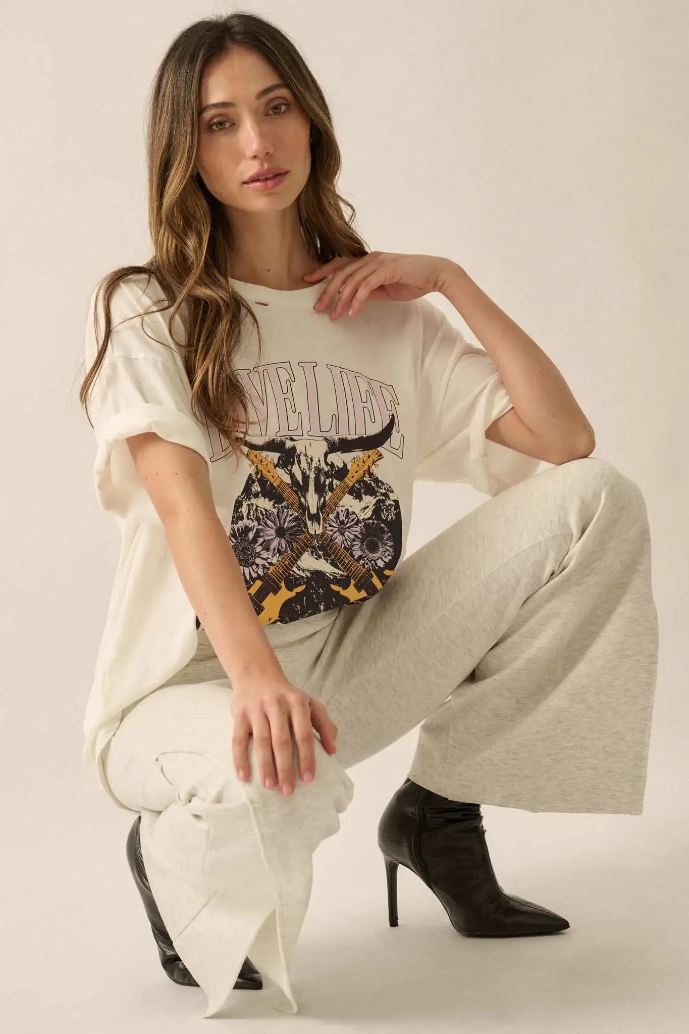 Full Harmony Distressed Rock & Roll Graphic Tee sold by Promesa product image thumbnail 3