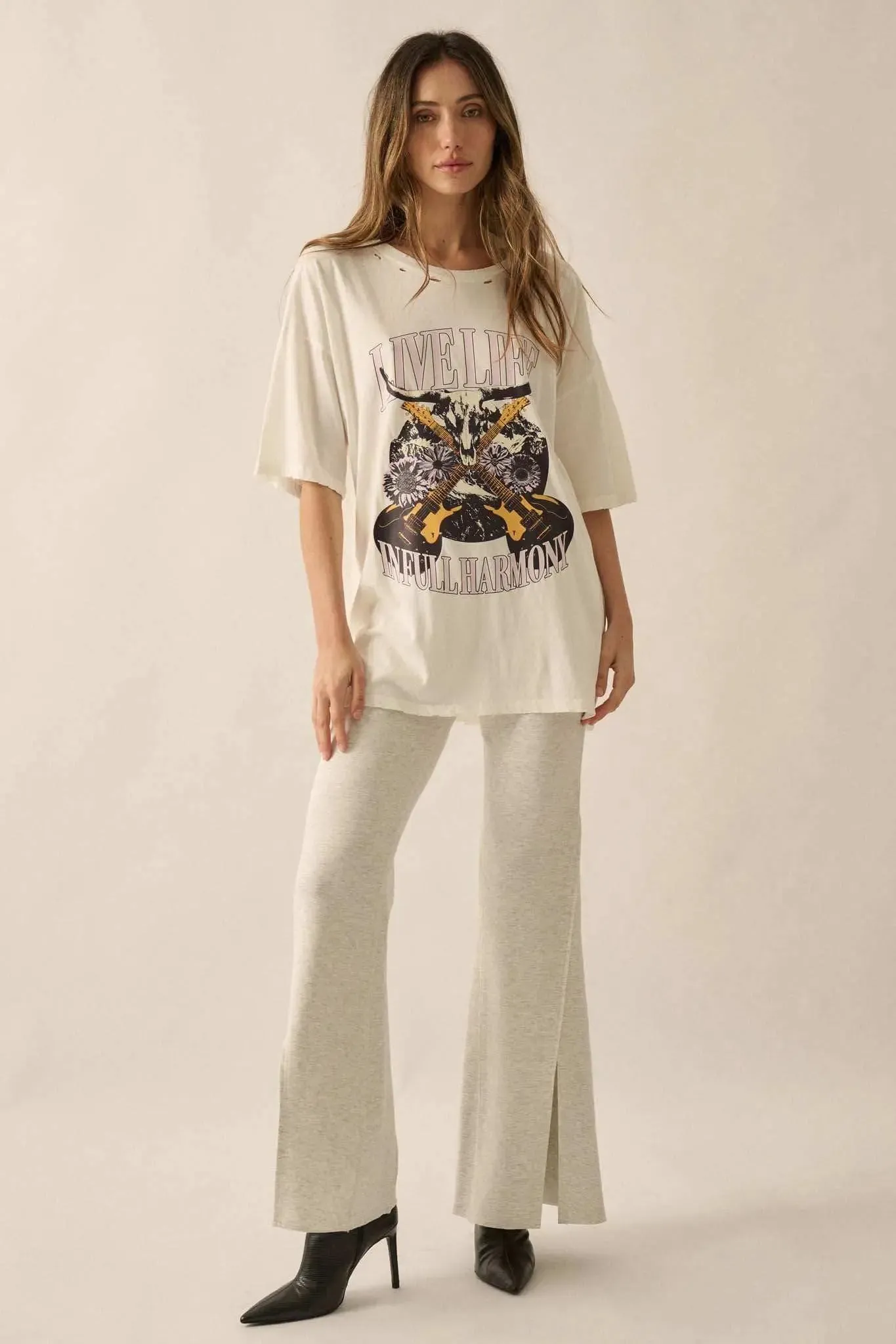 Full Harmony Distressed Rock & Roll Graphic Tee sold by Promesa product image thumbnail 5