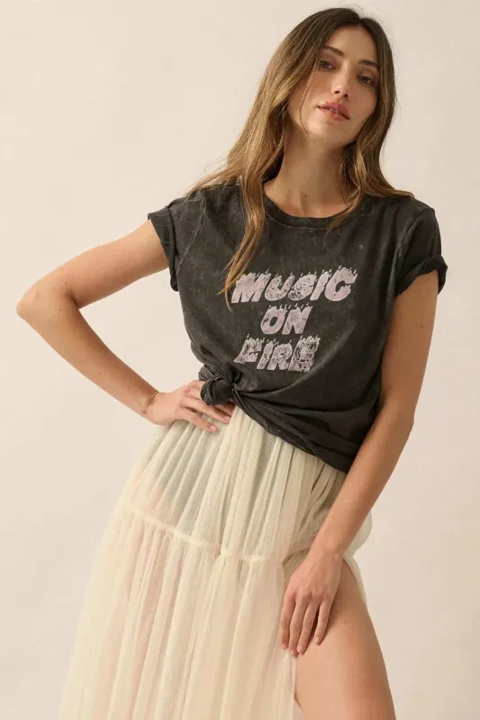 Music on Fire Vintage-Wash Graphic Tee sold by Promesa