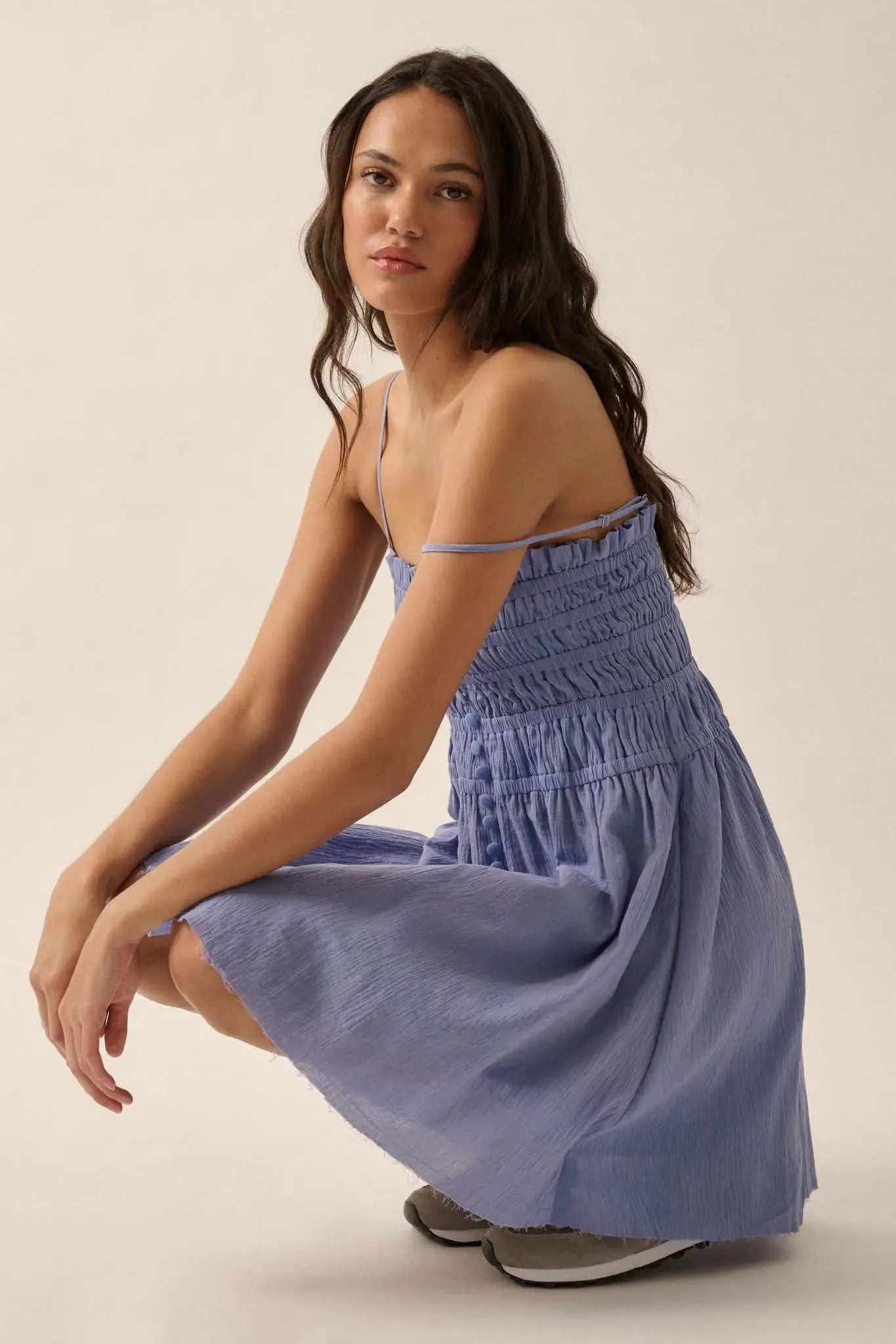 Catching Clouds Smocked Crinkle Cotton Mini Dress sold by Promesa product image thumbnail 4