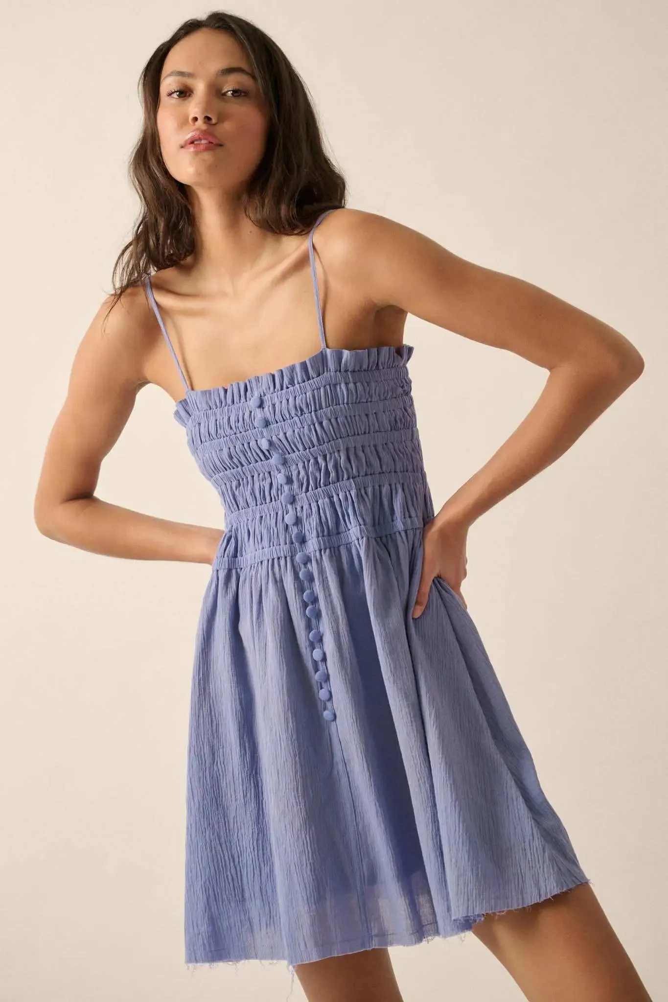 Catching Clouds Smocked Crinkle Cotton Mini Dress sold by Promesa product image thumbnail 3