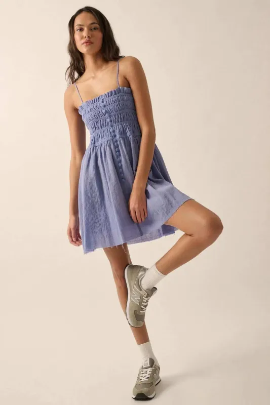 Catching Clouds Smocked Crinkle Cotton Mini Dress sold by Promesa