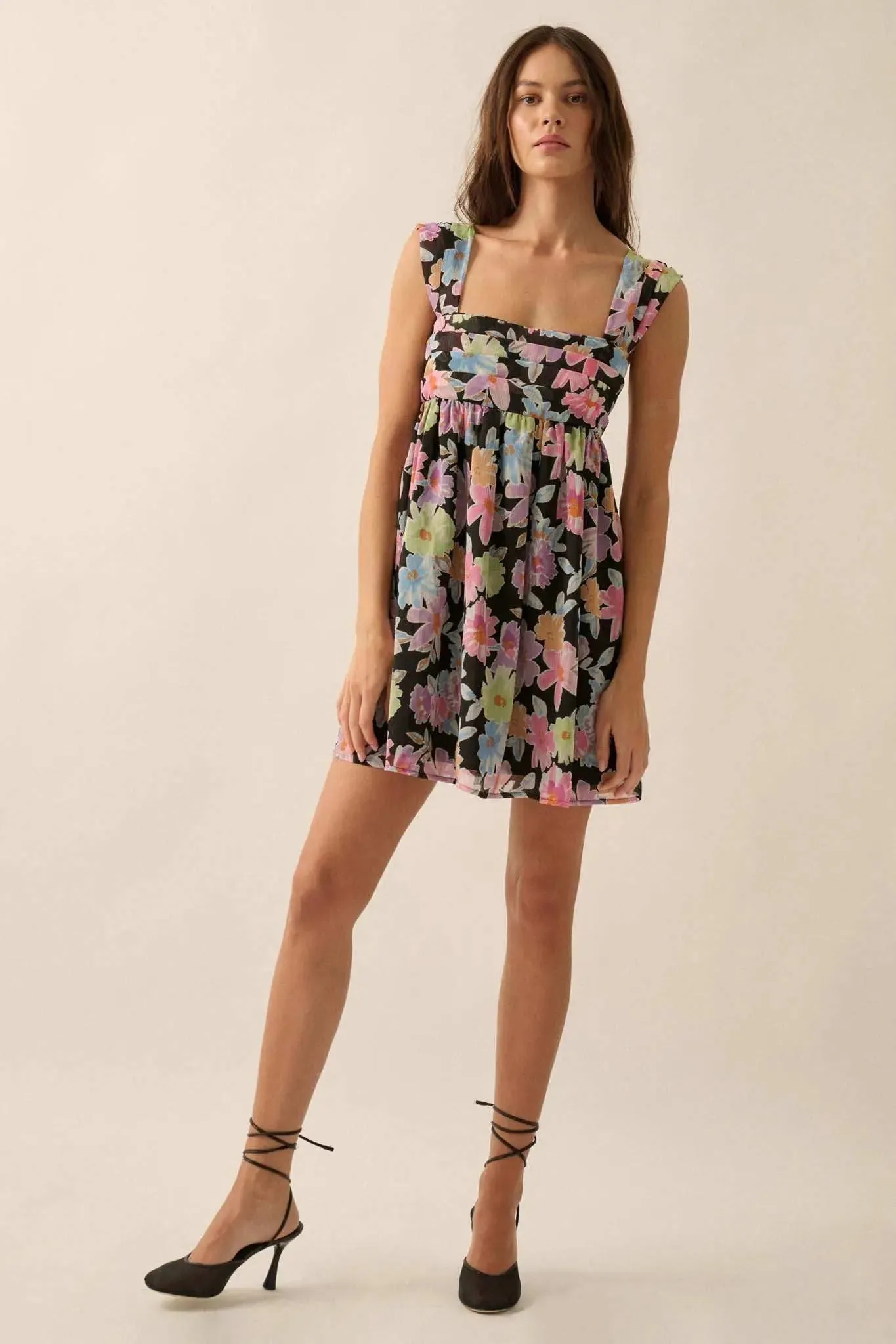 Beaming Blossoms Floral Chiffon Mini Dress sold by Promesa product image thumbnail 3