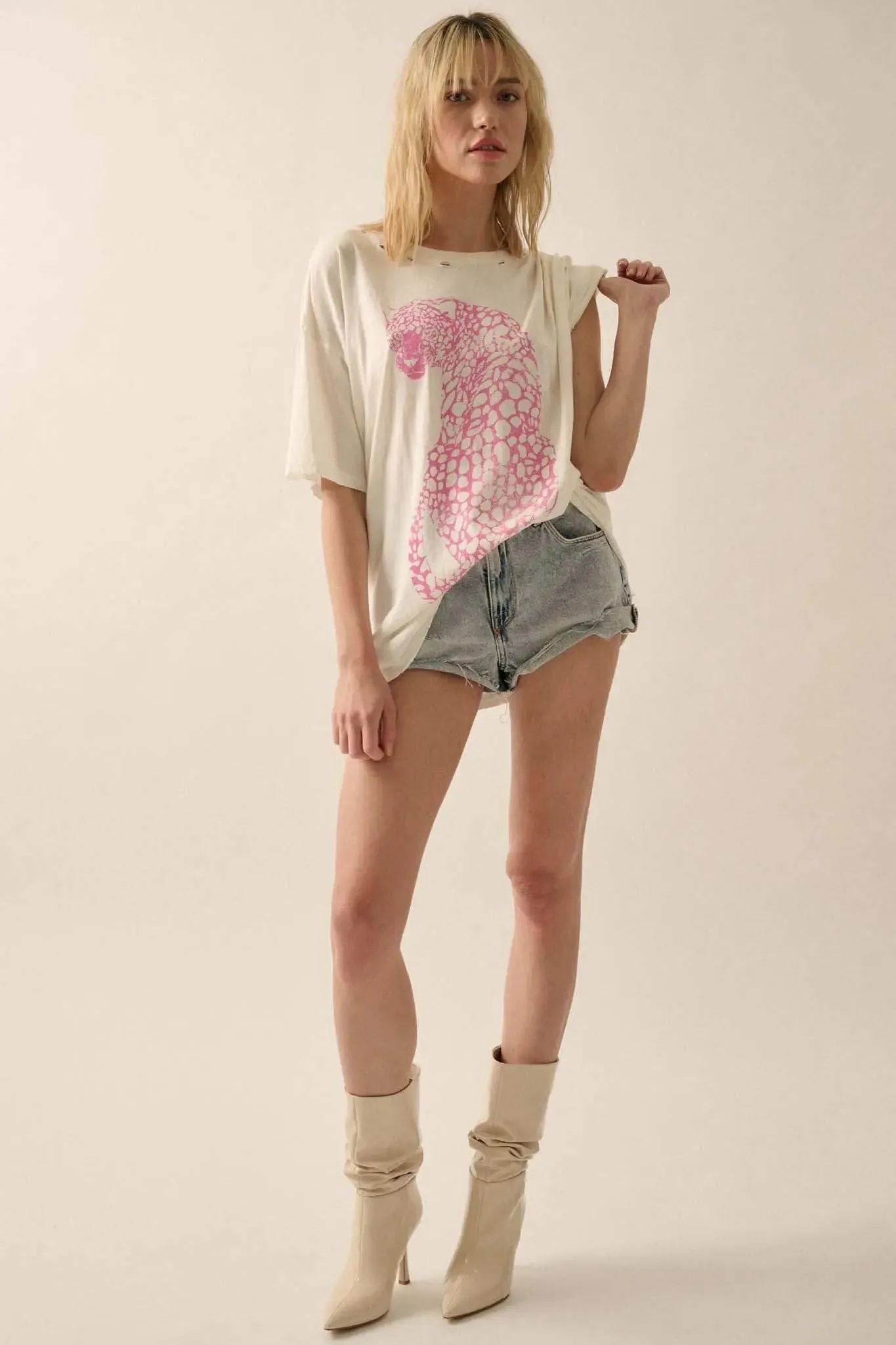 Pink Leopard Distressed Oversize Graphic Tee sold by Promesa product image thumbnail 4