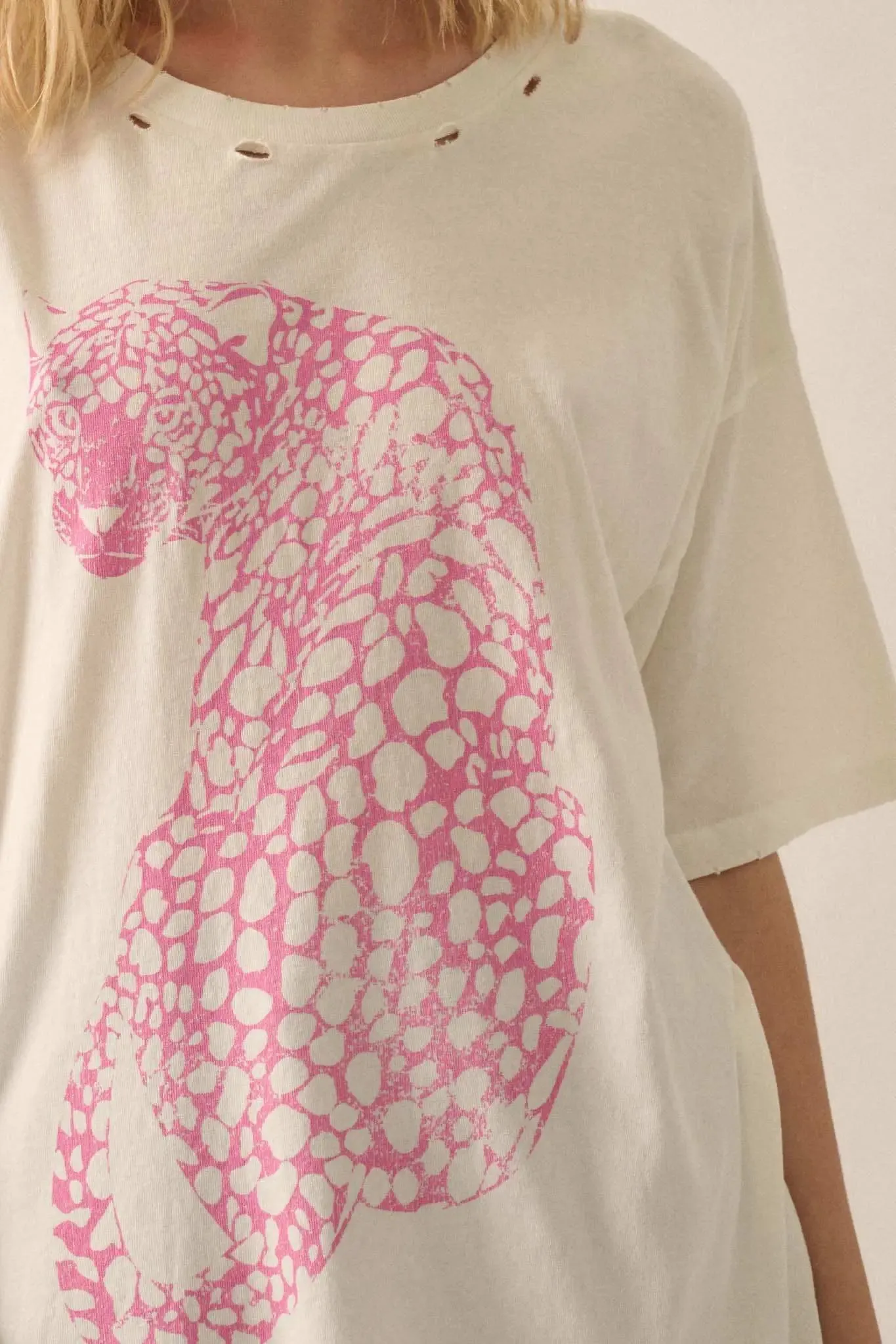 Pink Leopard Distressed Oversize Graphic Tee sold by Promesa product image thumbnail 2
