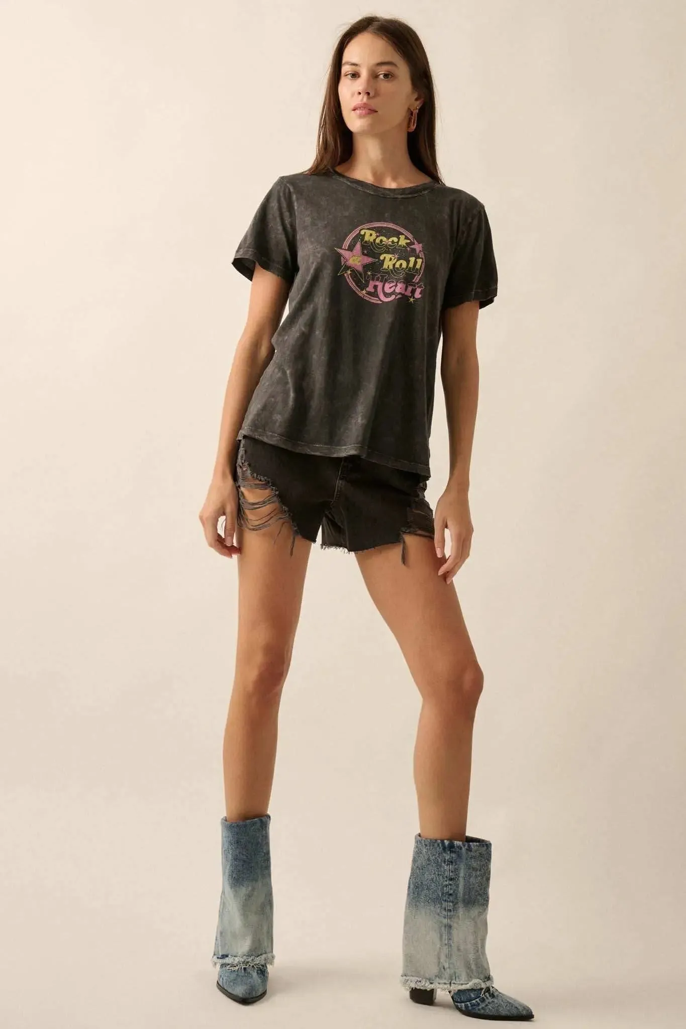 Rock & Roll Heart Vintage-Wash Graphic Tee sold by Promesa product image thumbnail 4