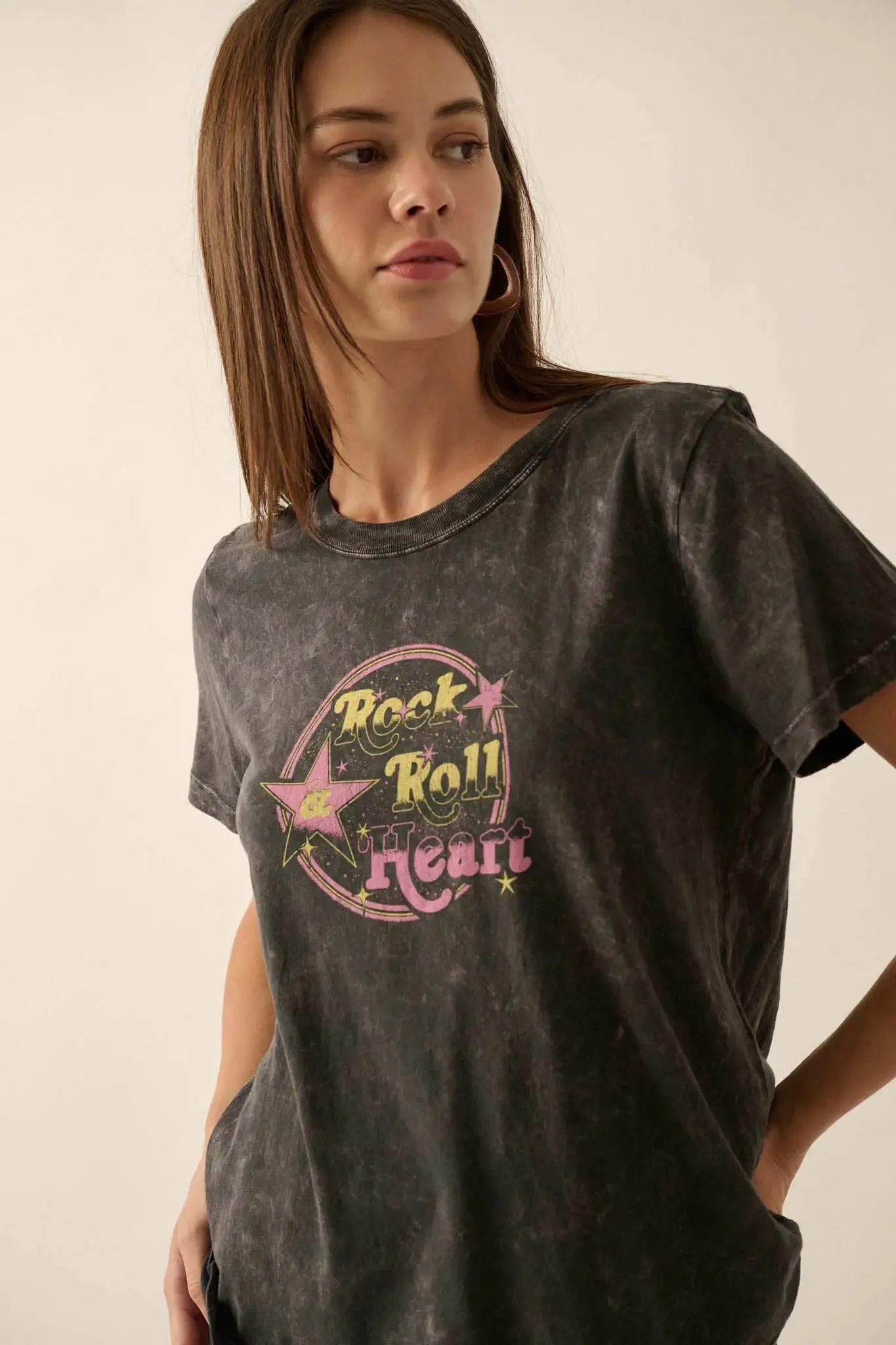 Rock & Roll Heart Vintage-Wash Graphic Tee sold by Promesa product image thumbnail 3