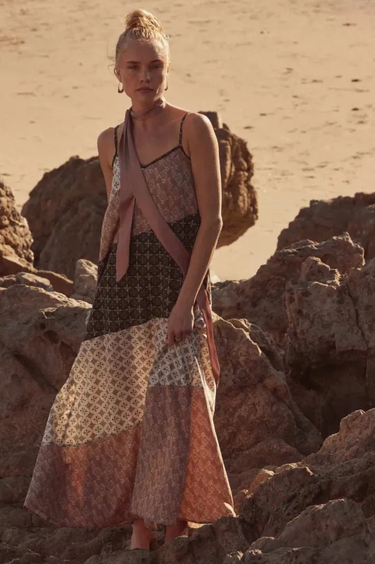 Eclectic Spirit Block-Print Tiered Maxi Dress sold by Promesa