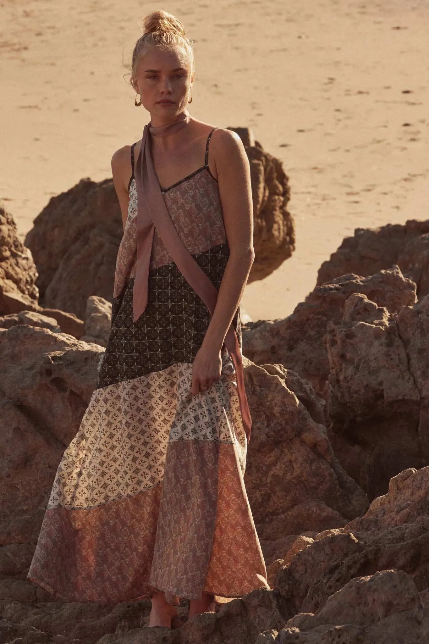 Eclectic Spirit Block-Print Tiered Maxi Dress sold by Promesa