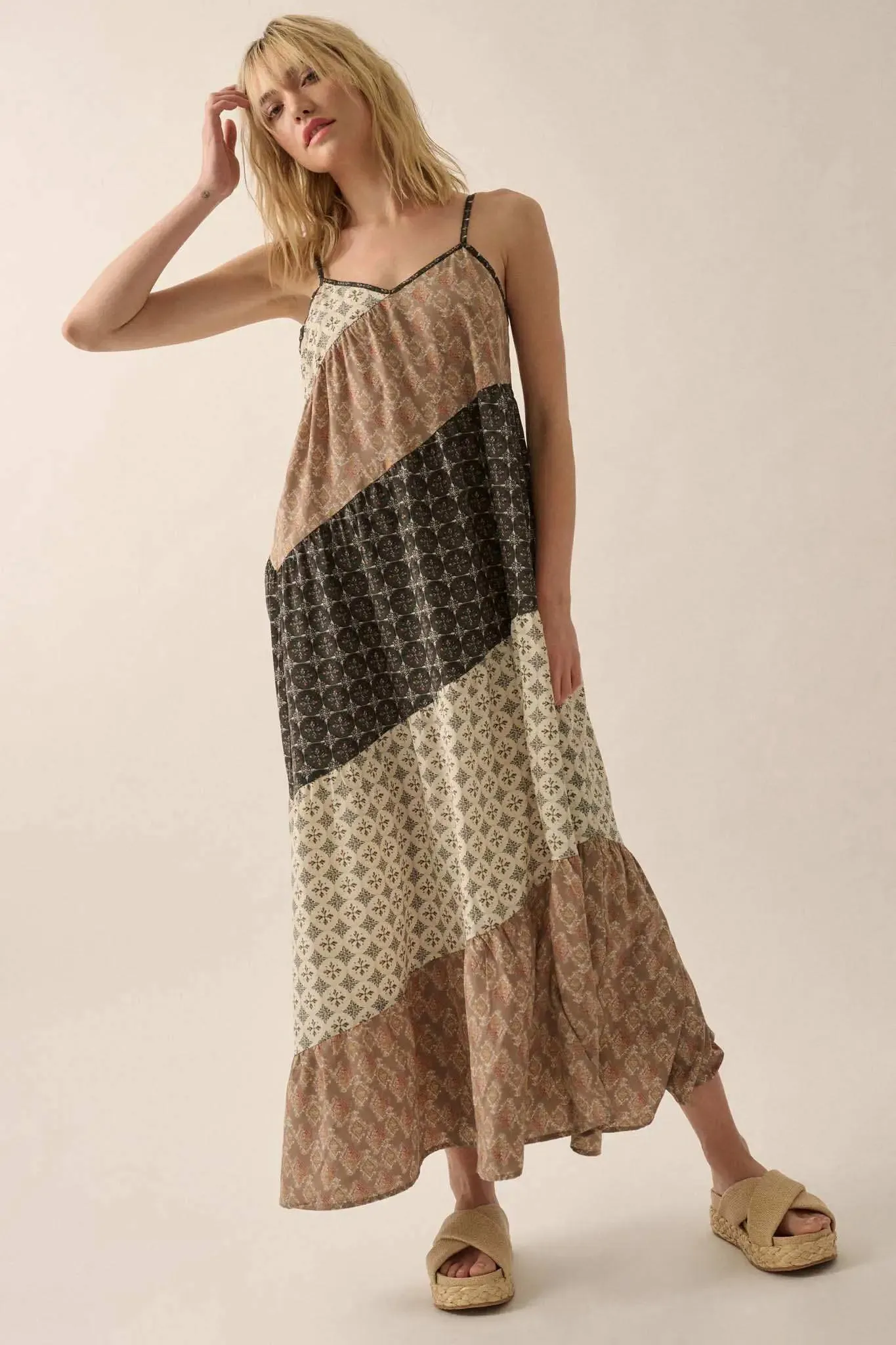 Eclectic Spirit Block-Print Tiered Maxi Dress sold by Promesa product image thumbnail 4