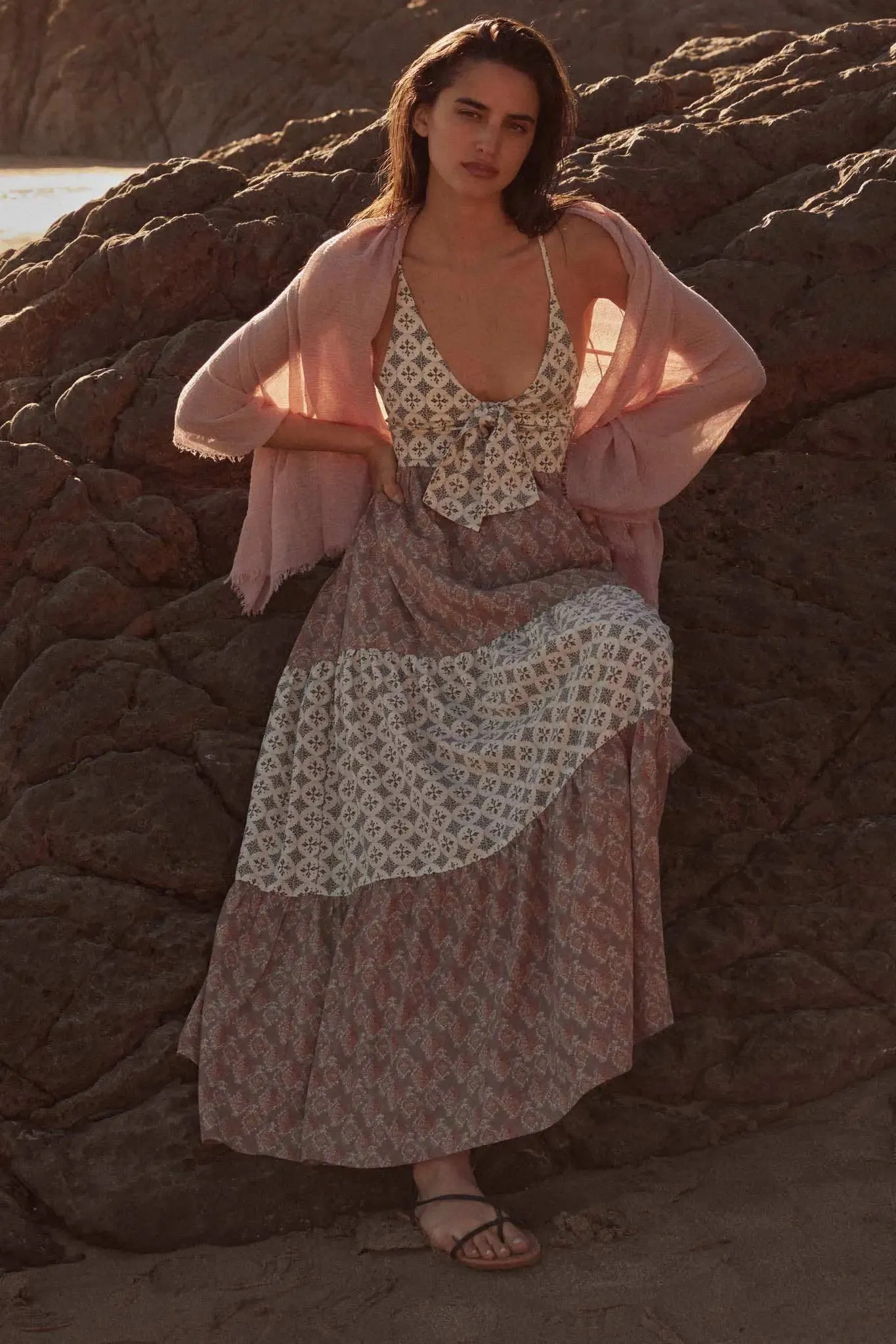 Unique Soul Block-Print Tiered Halter Maxi Dress sold by Promesa