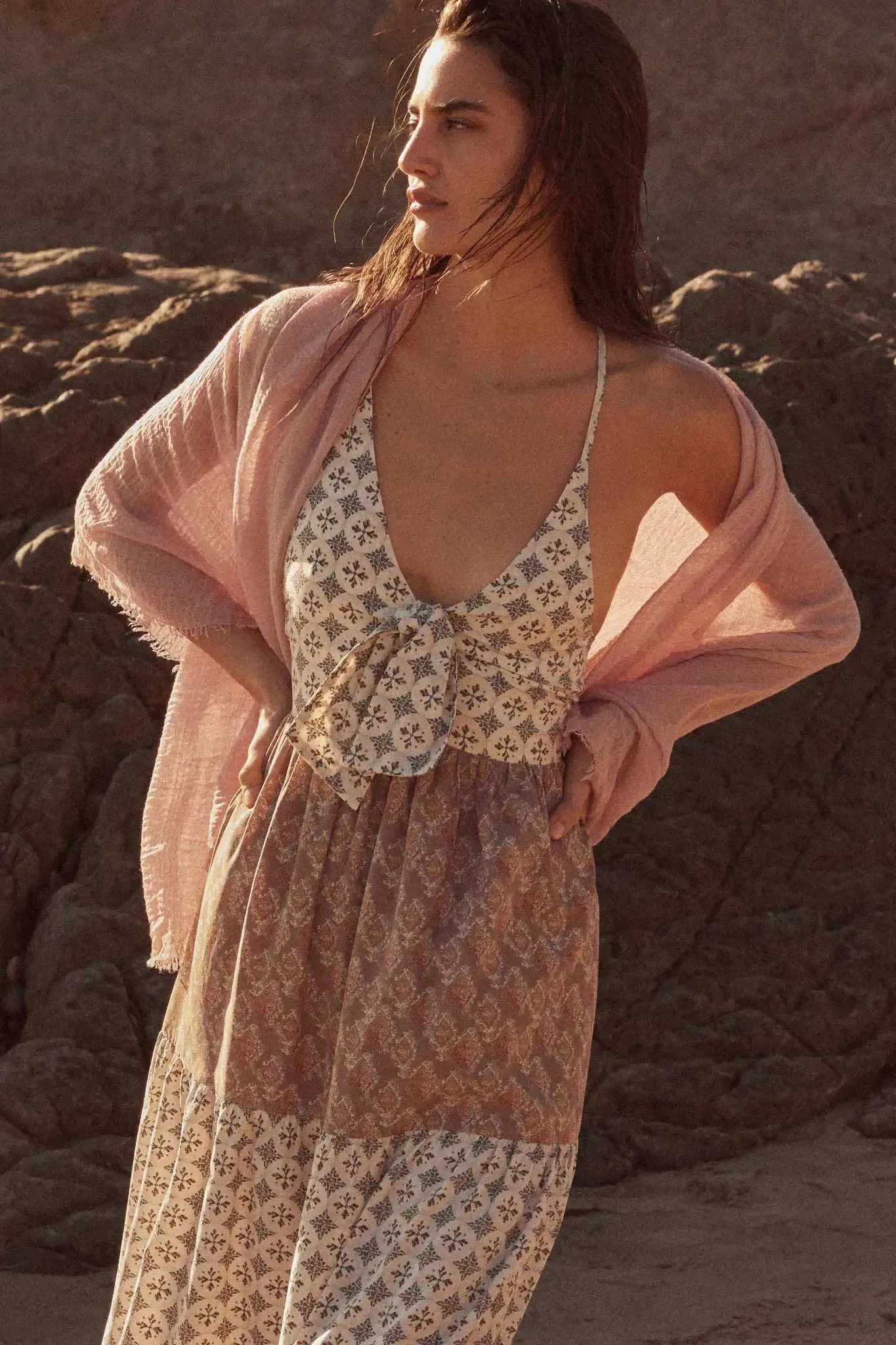 Unique Soul Block-Print Tiered Halter Maxi Dress sold by Promesa product image thumbnail 2