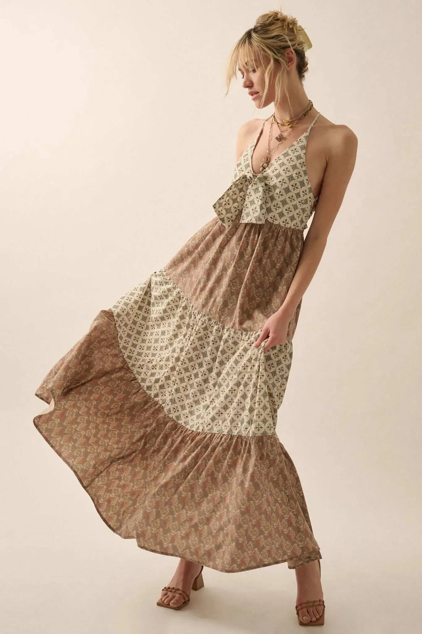 Unique Soul Block-Print Tiered Halter Maxi Dress sold by Promesa product image thumbnail 5