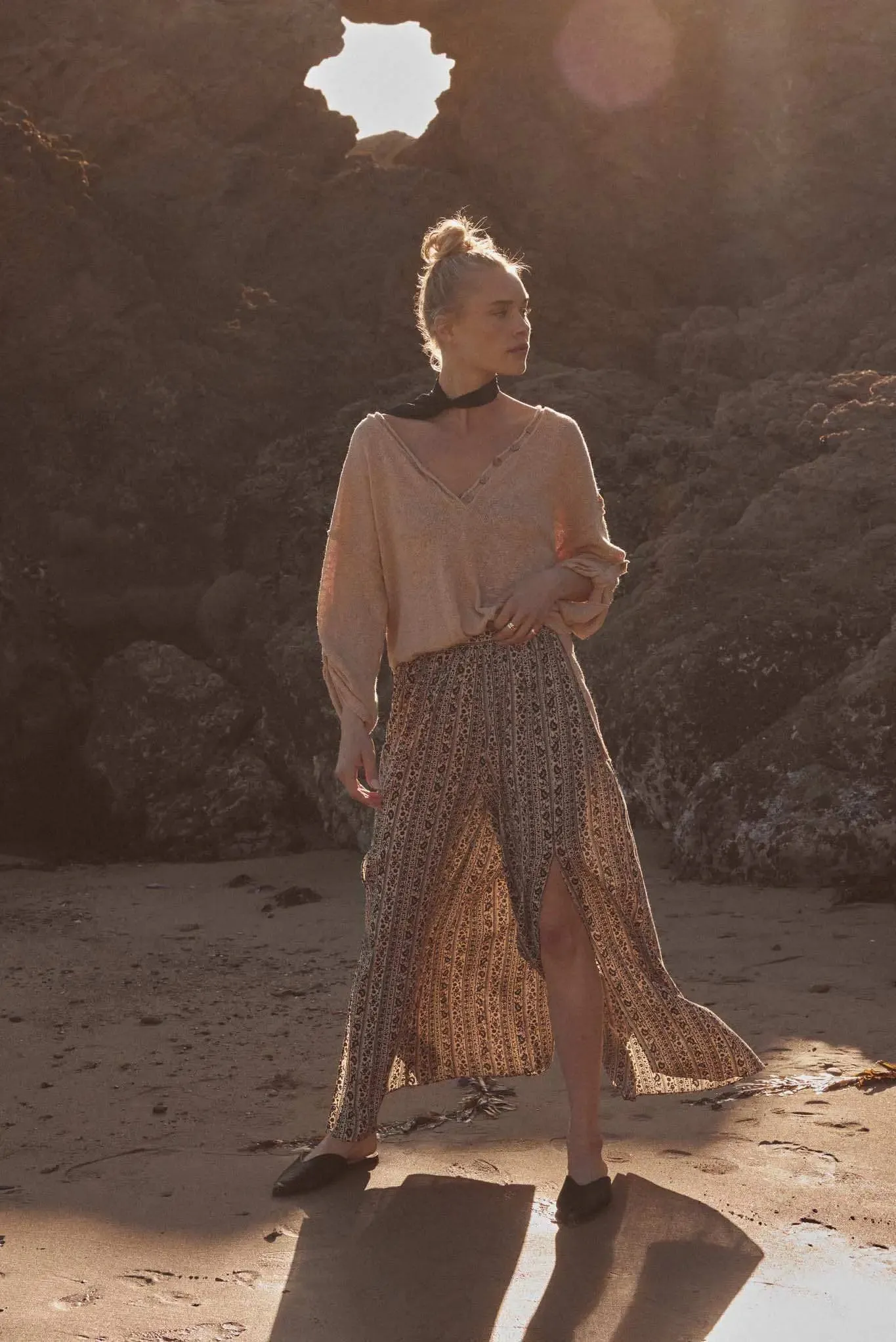 Far Beyond Floral-Stripe Split Wide-Leg Pants sold by Promesa