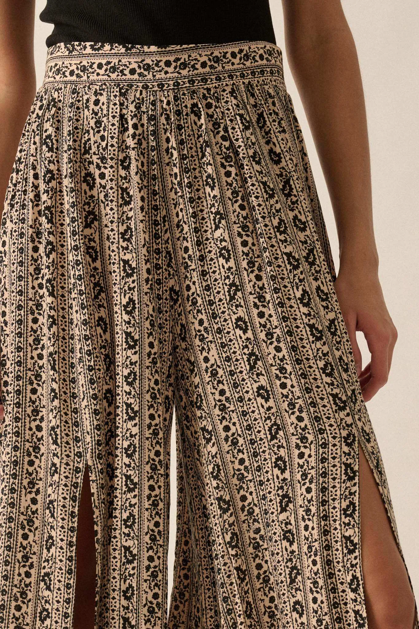 Far Beyond Floral-Stripe Split Wide-Leg Pants sold by Promesa product image thumbnail 5
