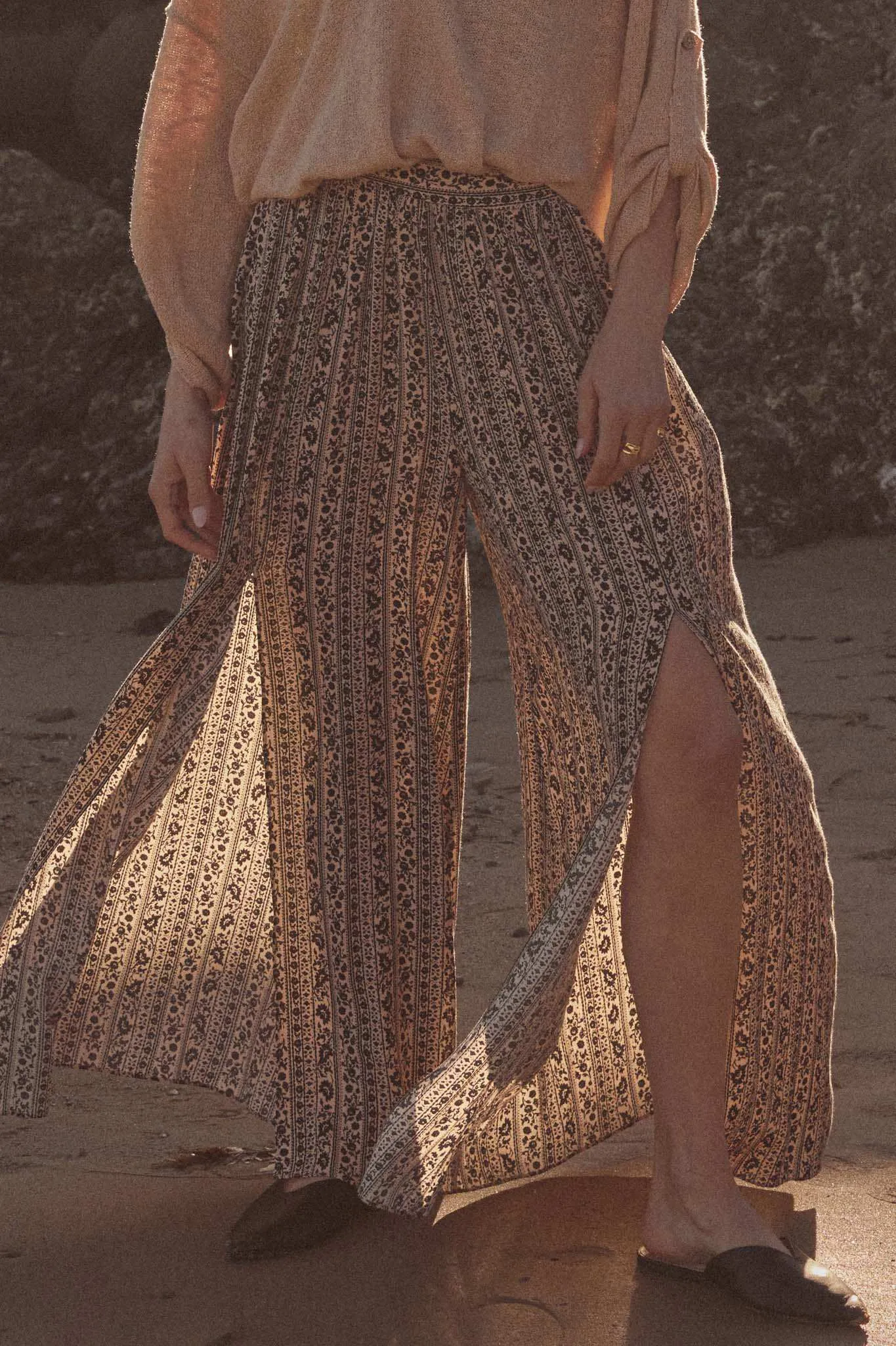 Far Beyond Floral-Stripe Split Wide-Leg Pants sold by Promesa product image thumbnail 2