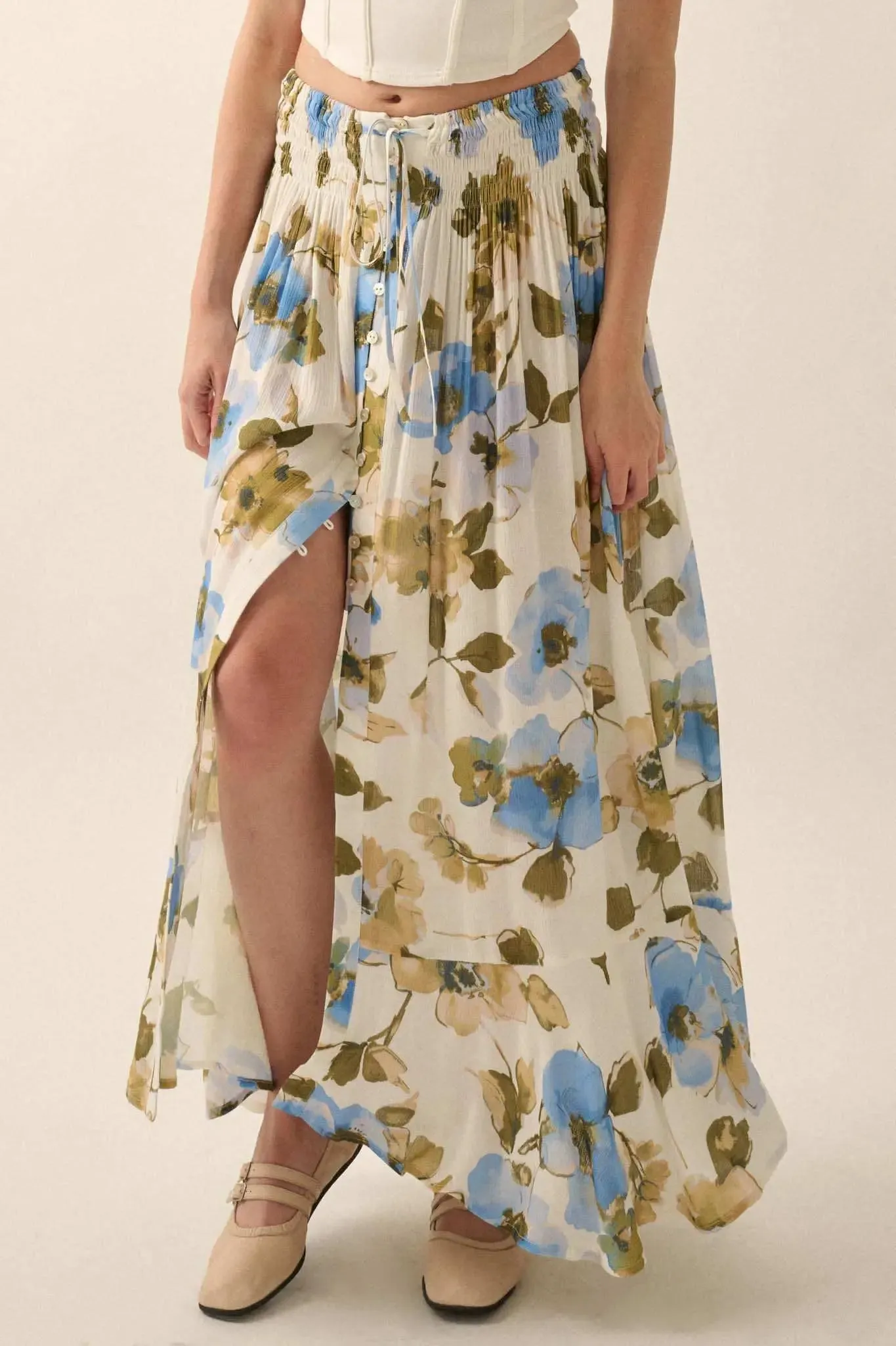 New Growth Floral Crepe Button-Front Maxi Skirt sold by Promesa product image thumbnail 5