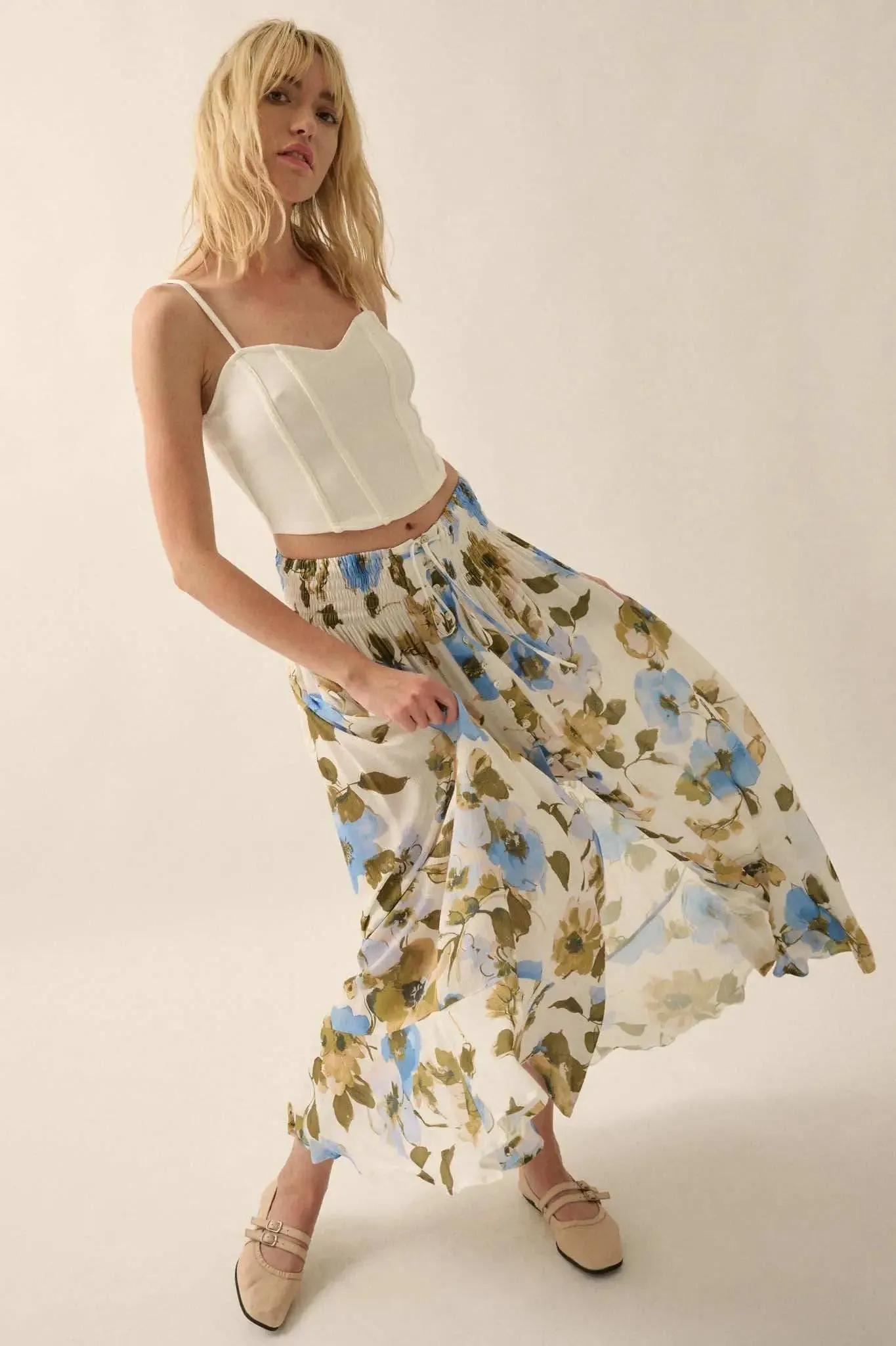 New Growth Floral Crepe Button-Front Maxi Skirt sold by Promesa product image thumbnail 4