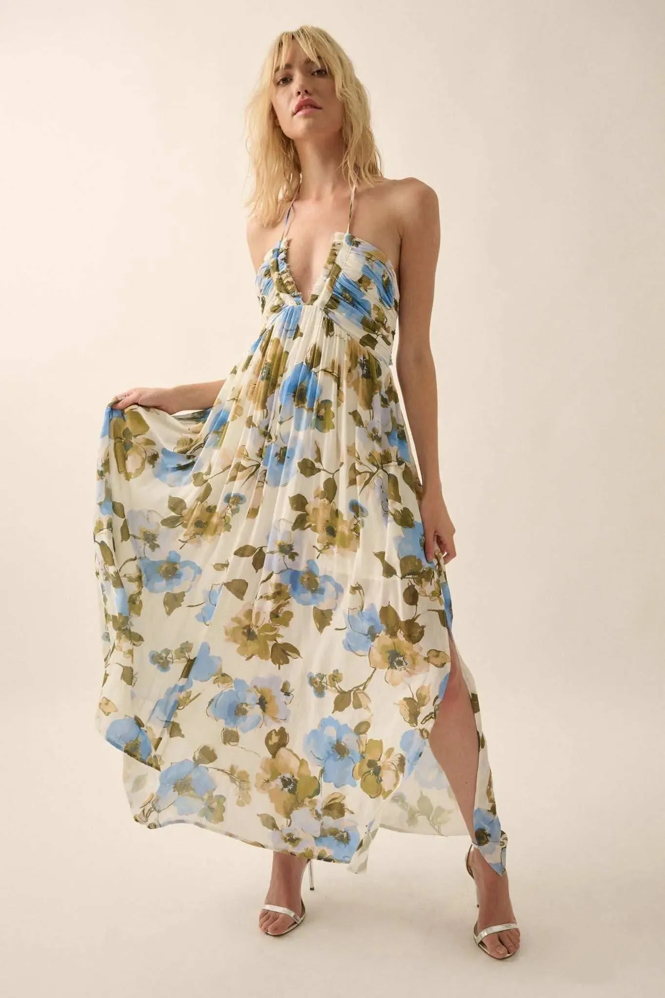 Growing Season Floral Crepe Halter Maxi Dress sold by Promesa product image thumbnail 3