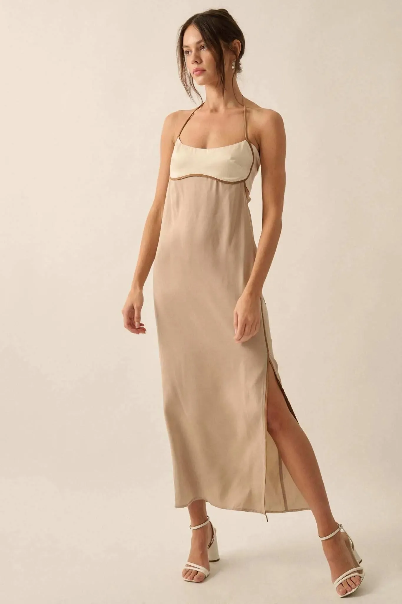 Simply Luxe Satin Piping-Trim Halter Maxi Dress sold by Promesa product image thumbnail 3