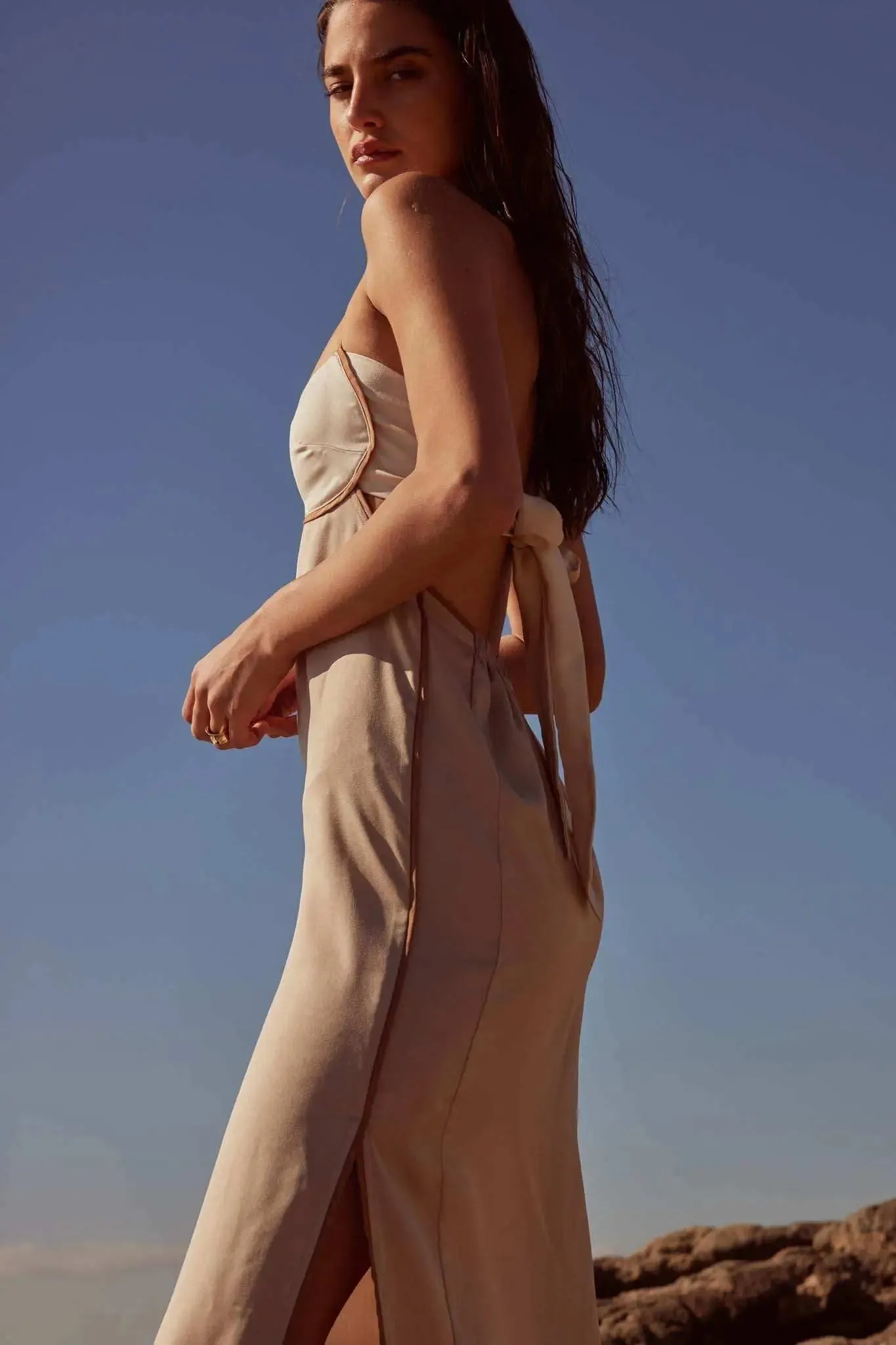 Simply Luxe Satin Piping-Trim Halter Maxi Dress sold by Promesa product image thumbnail 2