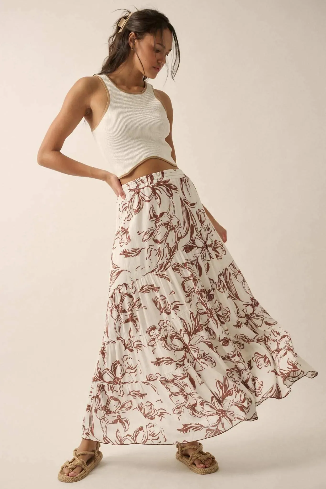 Blooming Breeze Asymmetrical Tiered Maxi Skirt sold by Promesa product image thumbnail 4