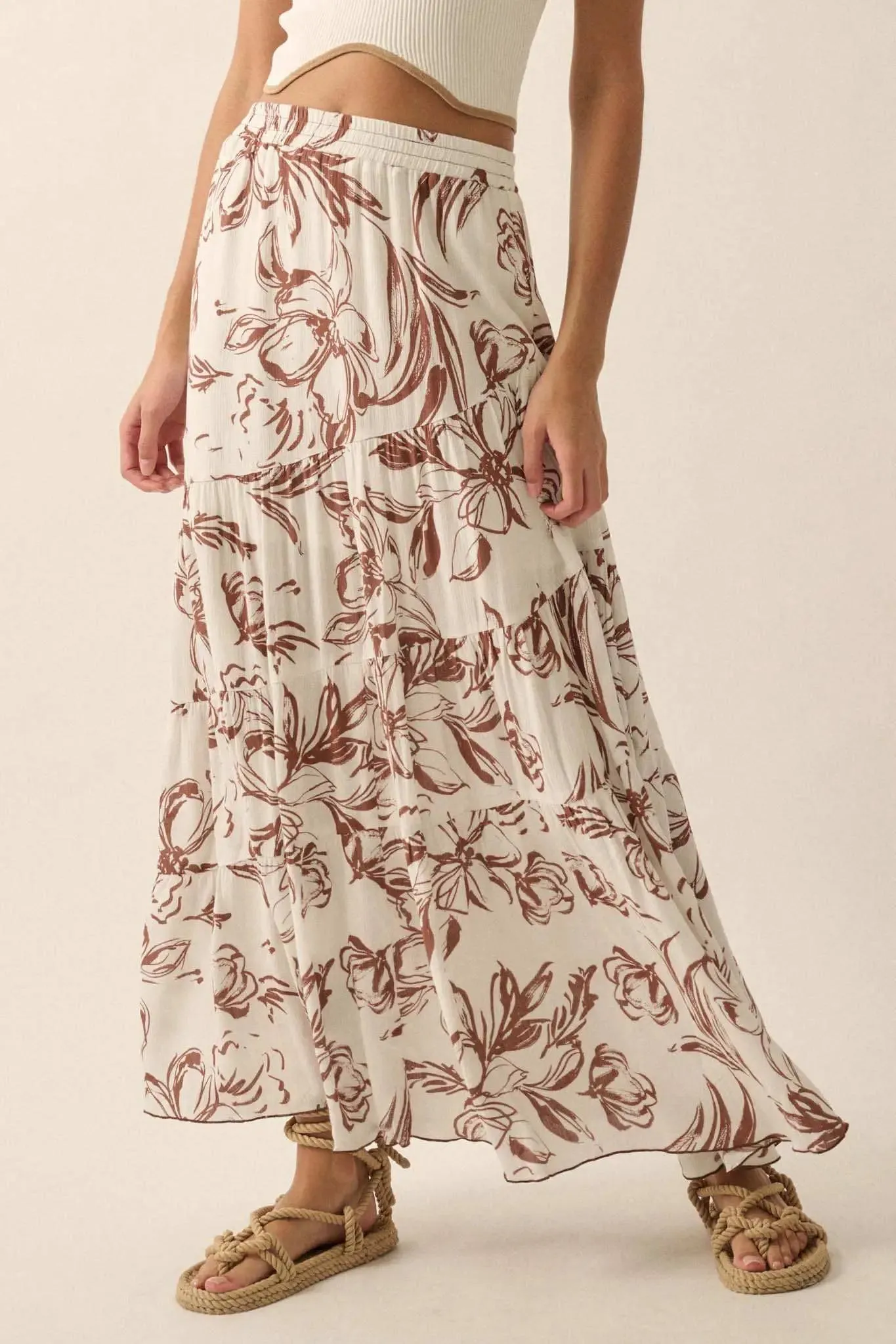 Blooming Breeze Asymmetrical Tiered Maxi Skirt sold by Promesa product image thumbnail 5
