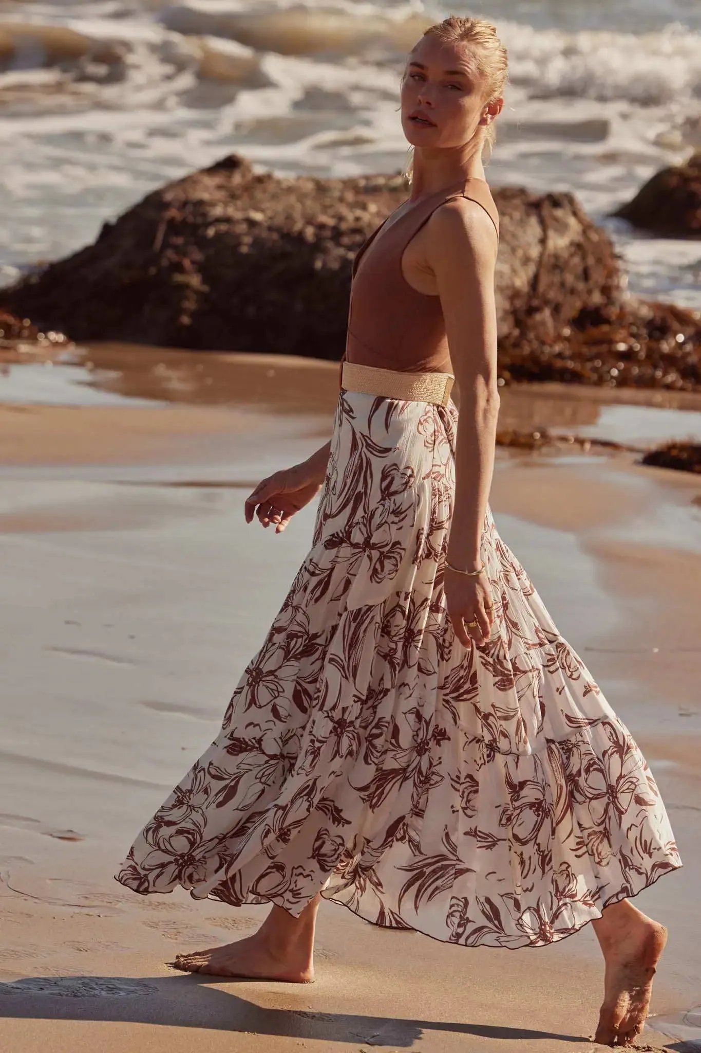 Blooming Breeze Asymmetrical Tiered Maxi Skirt sold by Promesa