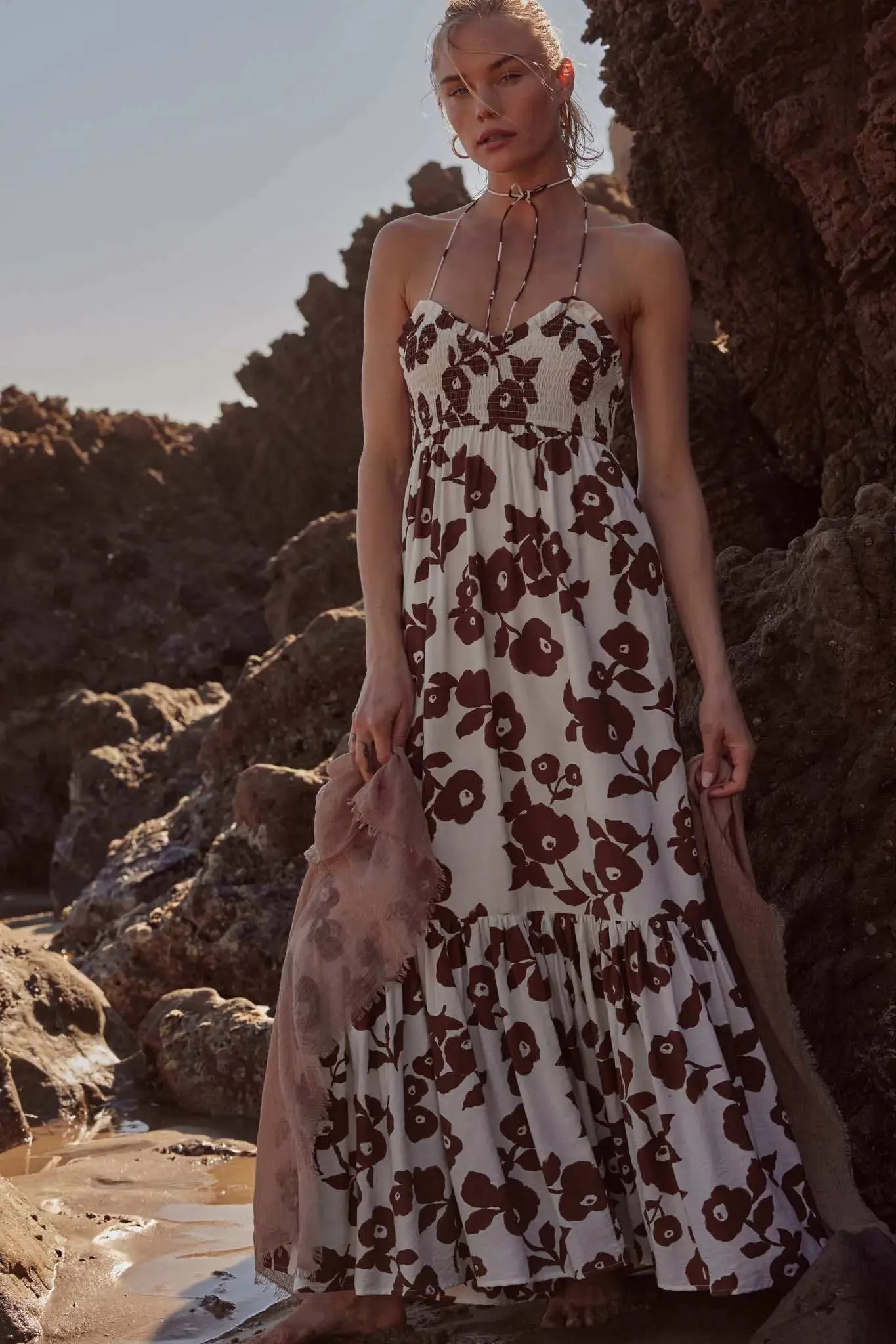 Poppy Prairie Smocked Floral Halter Maxi Dress sold by Promesa product image thumbnail 3