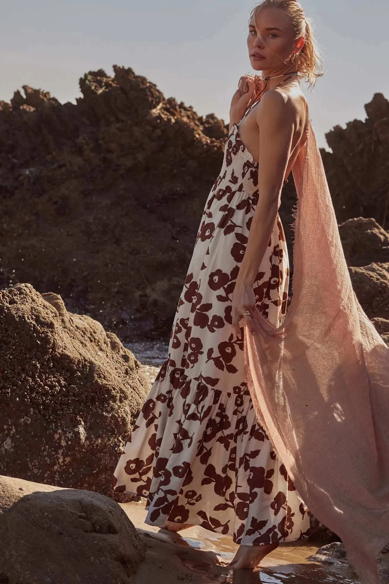 Poppy Prairie Smocked Floral Halter Maxi Dress sold by Promesa