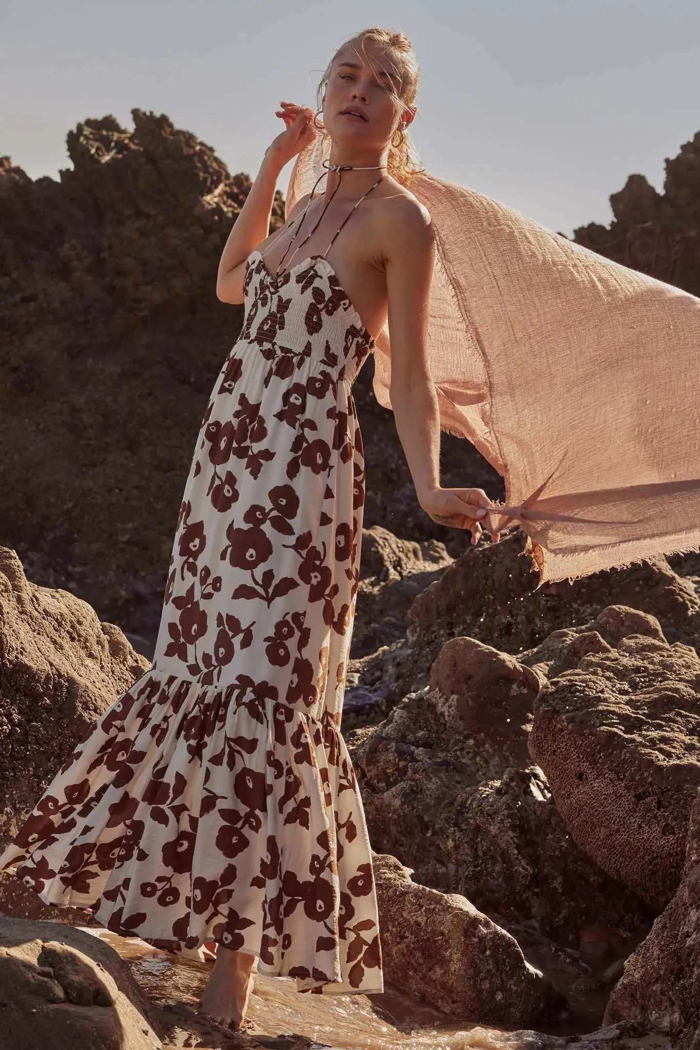 Poppy Prairie Smocked Floral Halter Maxi Dress sold by Promesa product image thumbnail 2