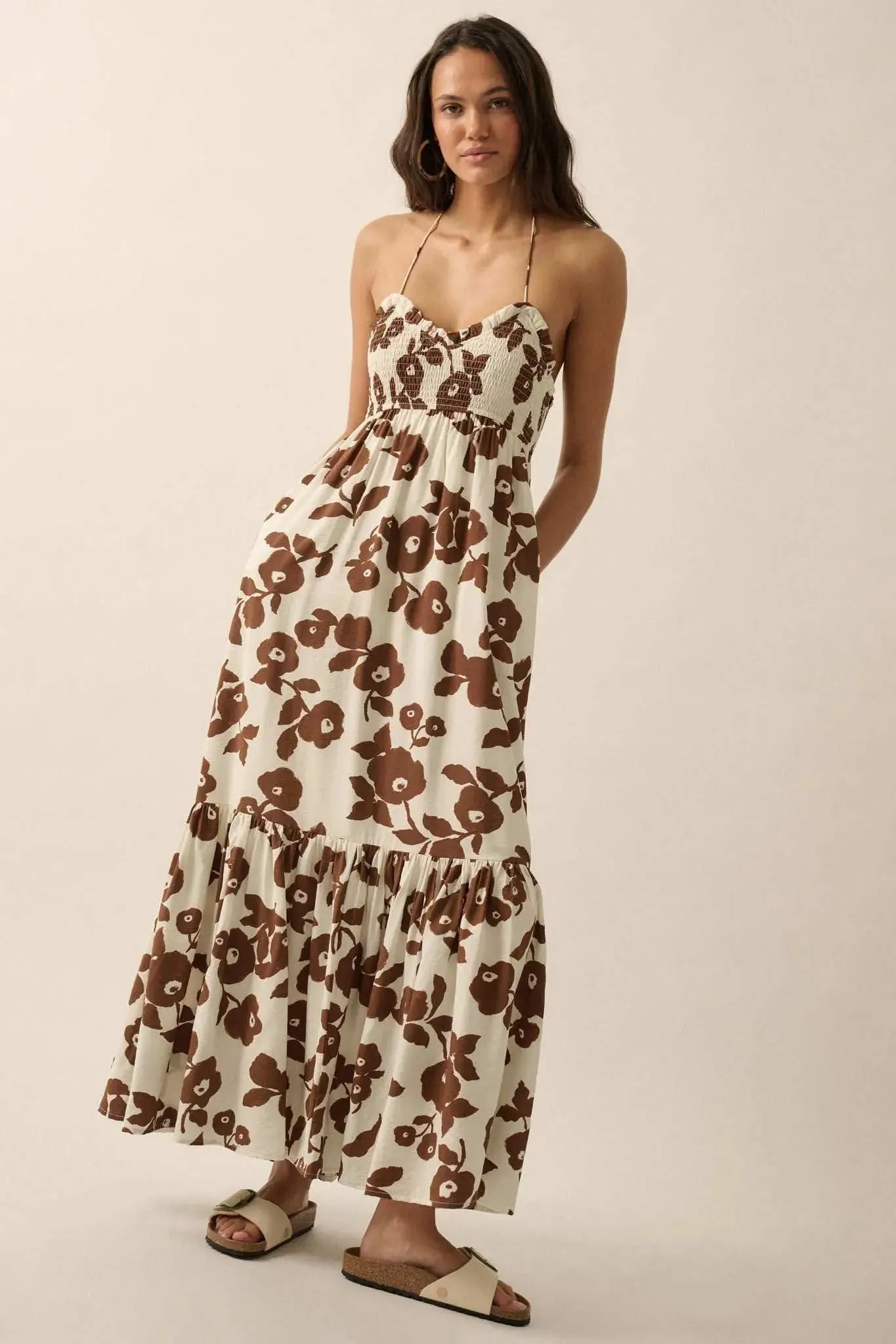 Poppy Prairie Smocked Floral Halter Maxi Dress sold by Promesa product image thumbnail 4