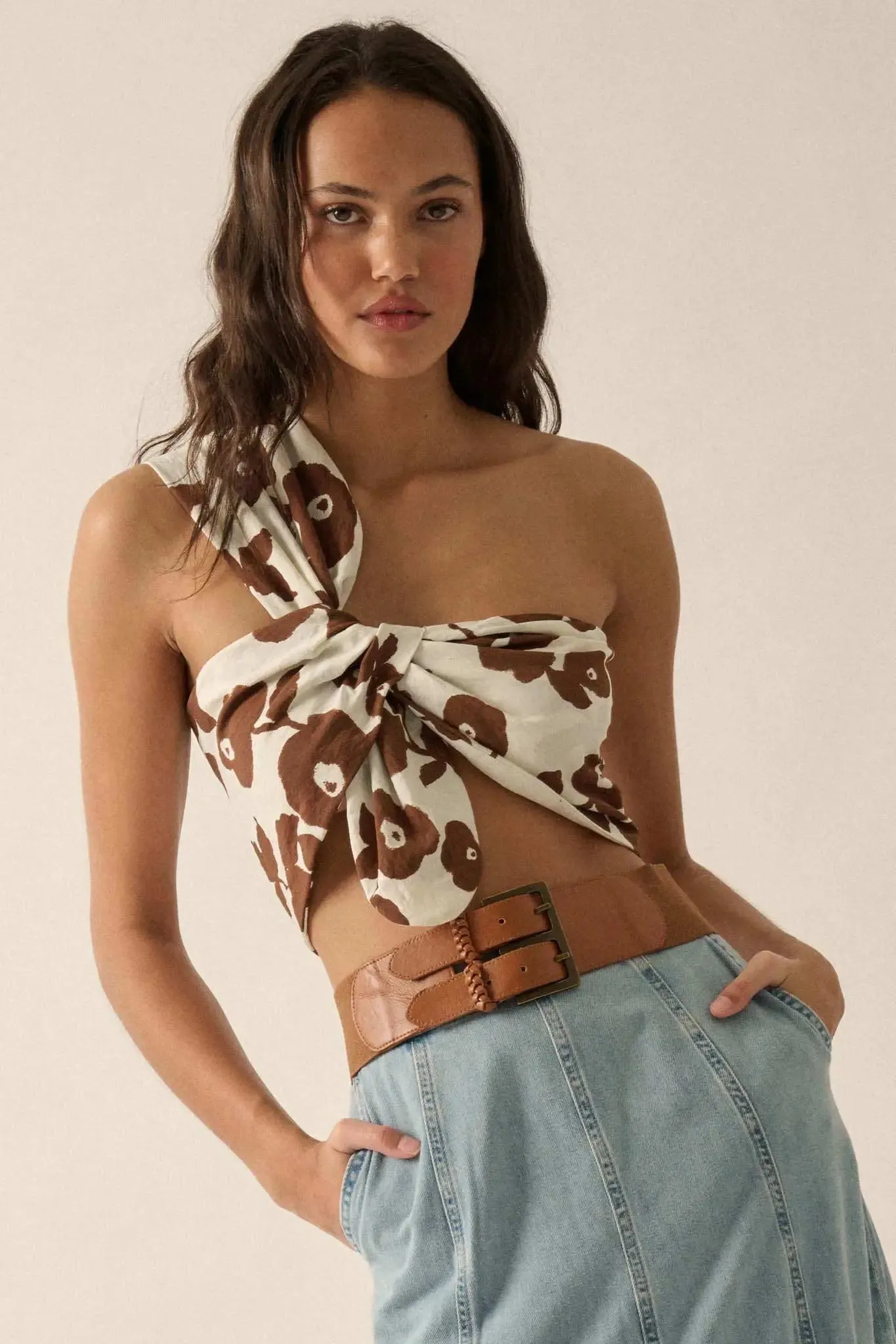 Playful Poppies Floral One-Shoulder Wrap Bandeau Top sold by Promesa product image thumbnail 4