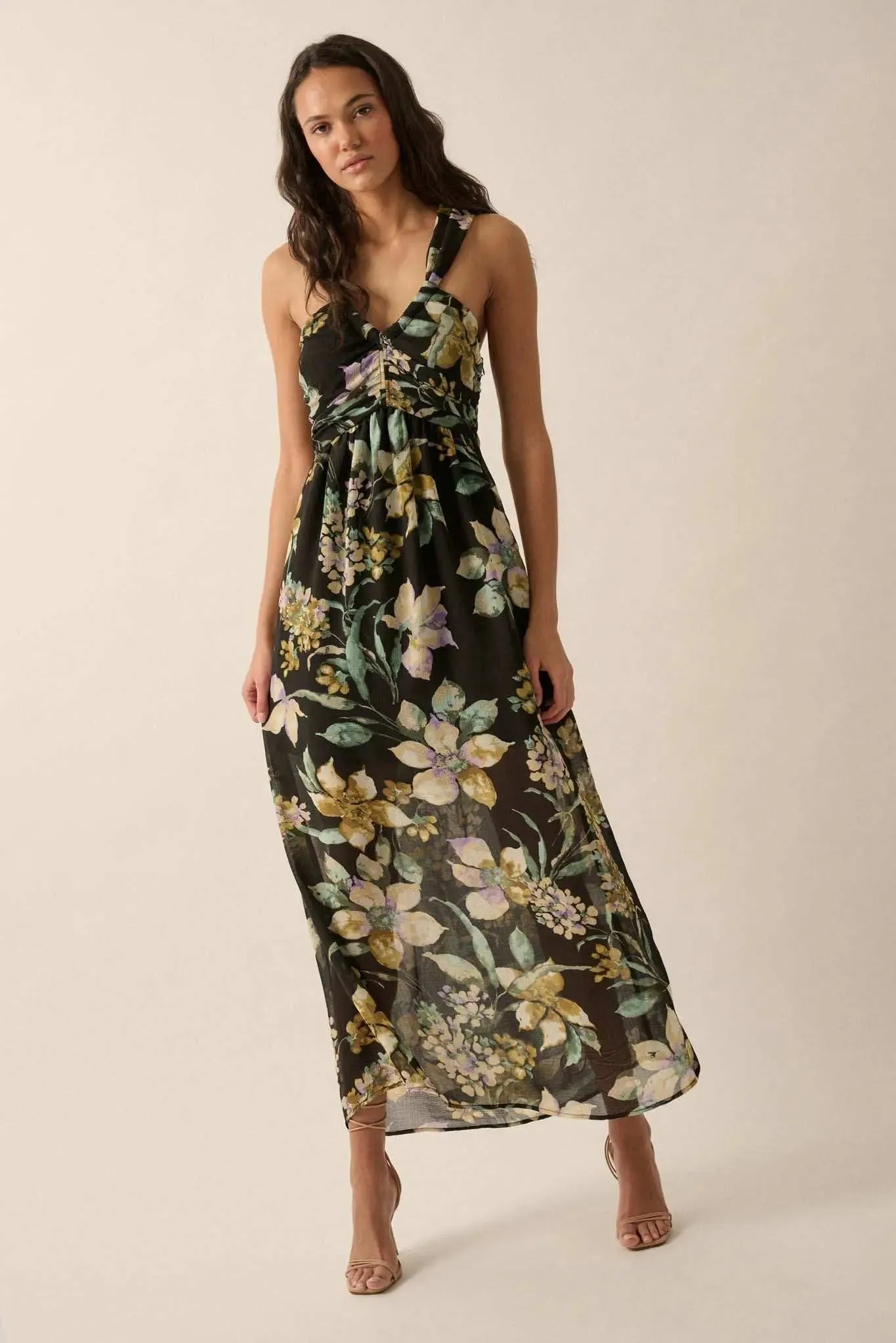 Garden Goddess Floral Chiffon Twist-Back Maxi Dress sold by Promesa product image thumbnail 4