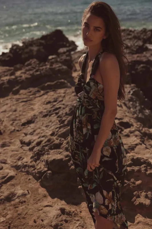 Garden Goddess Floral Chiffon Twist-Back Maxi Dress sold by Promesa