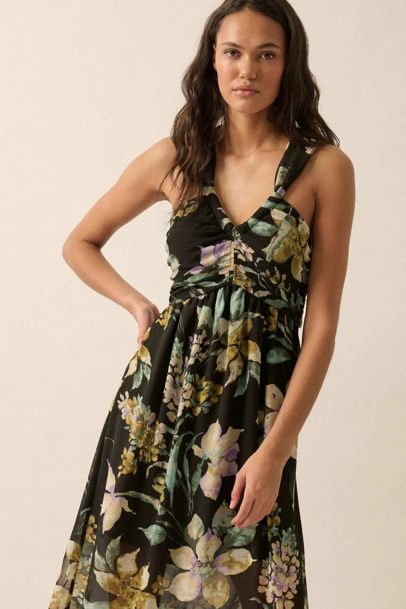 Garden Goddess Floral Chiffon Twist-Back Maxi Dress sold by Promesa product image thumbnail 5