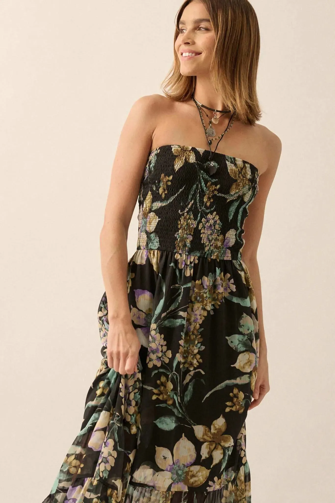 Radiant Garden Floral Chiffon Strapless Maxi Dress sold by Promesa product image thumbnail 5