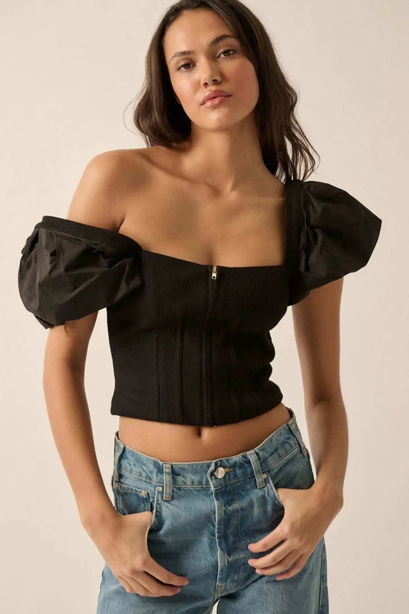 Princess Diaries Puff-Sleeve Zipped Corset Top sold by Promesa product image thumbnail 3