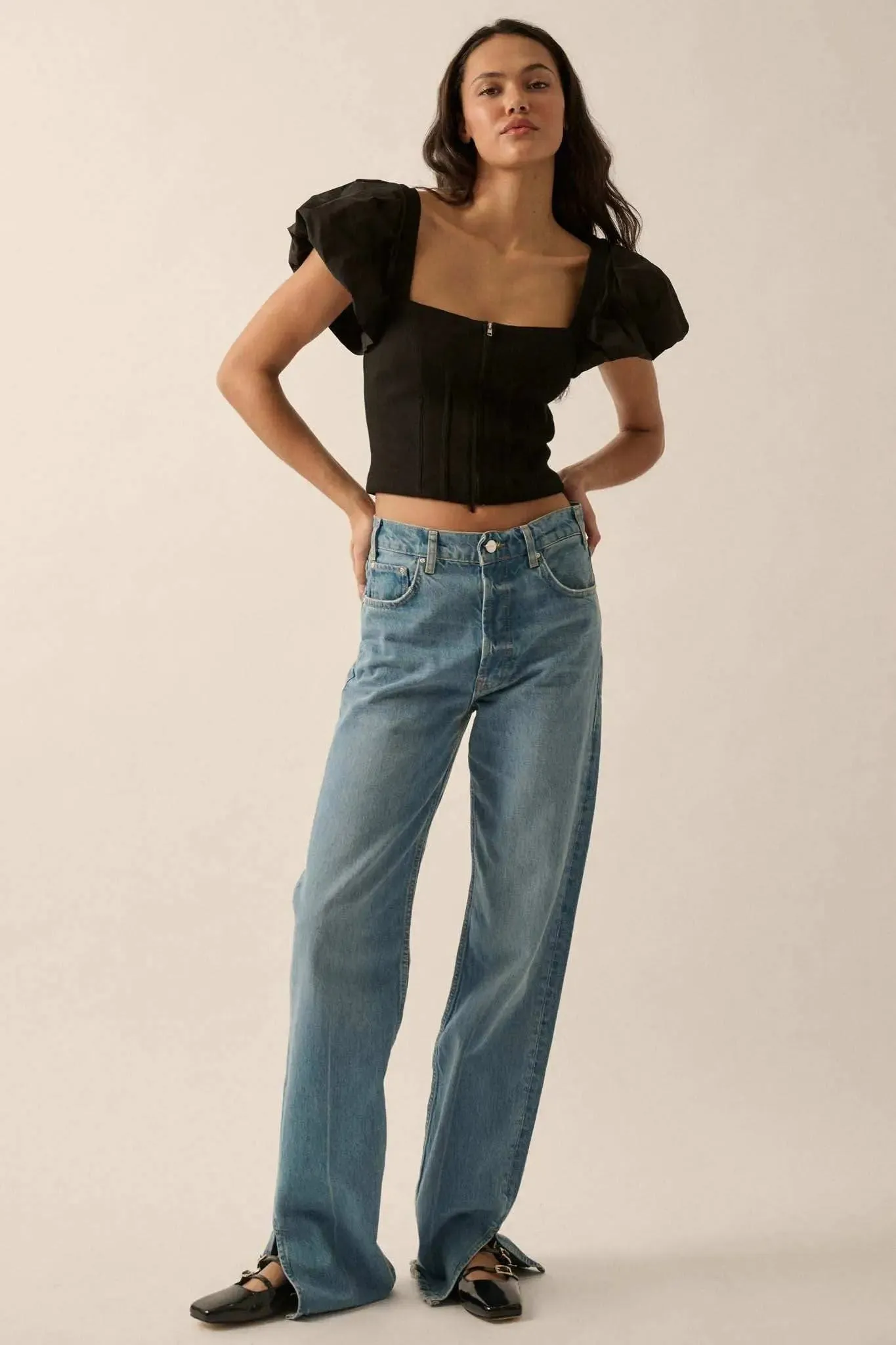 Princess Diaries Puff-Sleeve Zipped Corset Top sold by Promesa product image thumbnail 5